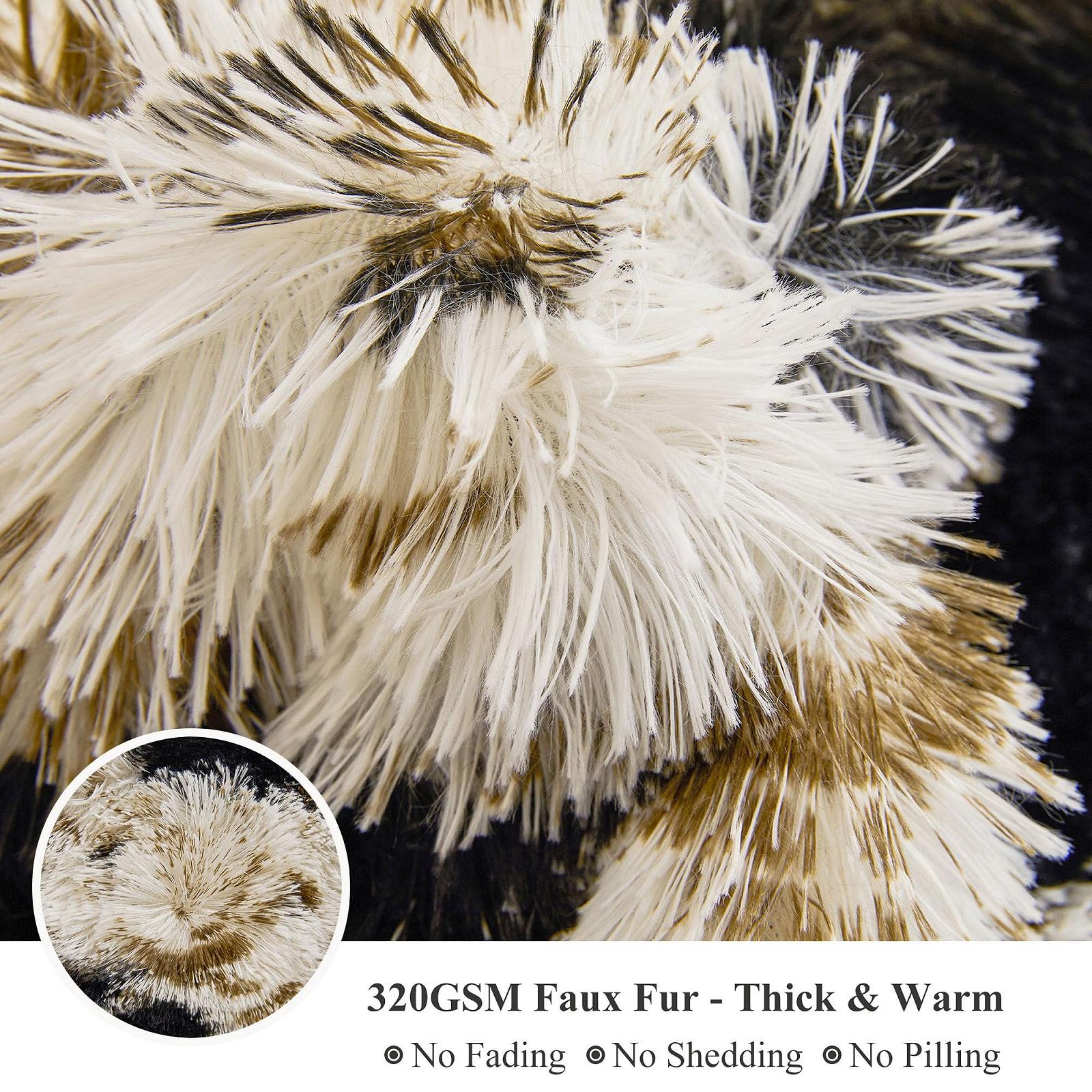 Одеяло XeGe из искусственного меха с коровьим узором Мягкое большое пушистое одеяло с коровьим узором Декоративное плюшевое одеяло для дивана Милое пушистое одеяло с животным принтом для гостиной Коровье коричневый, 152 x 228 см, фото №5