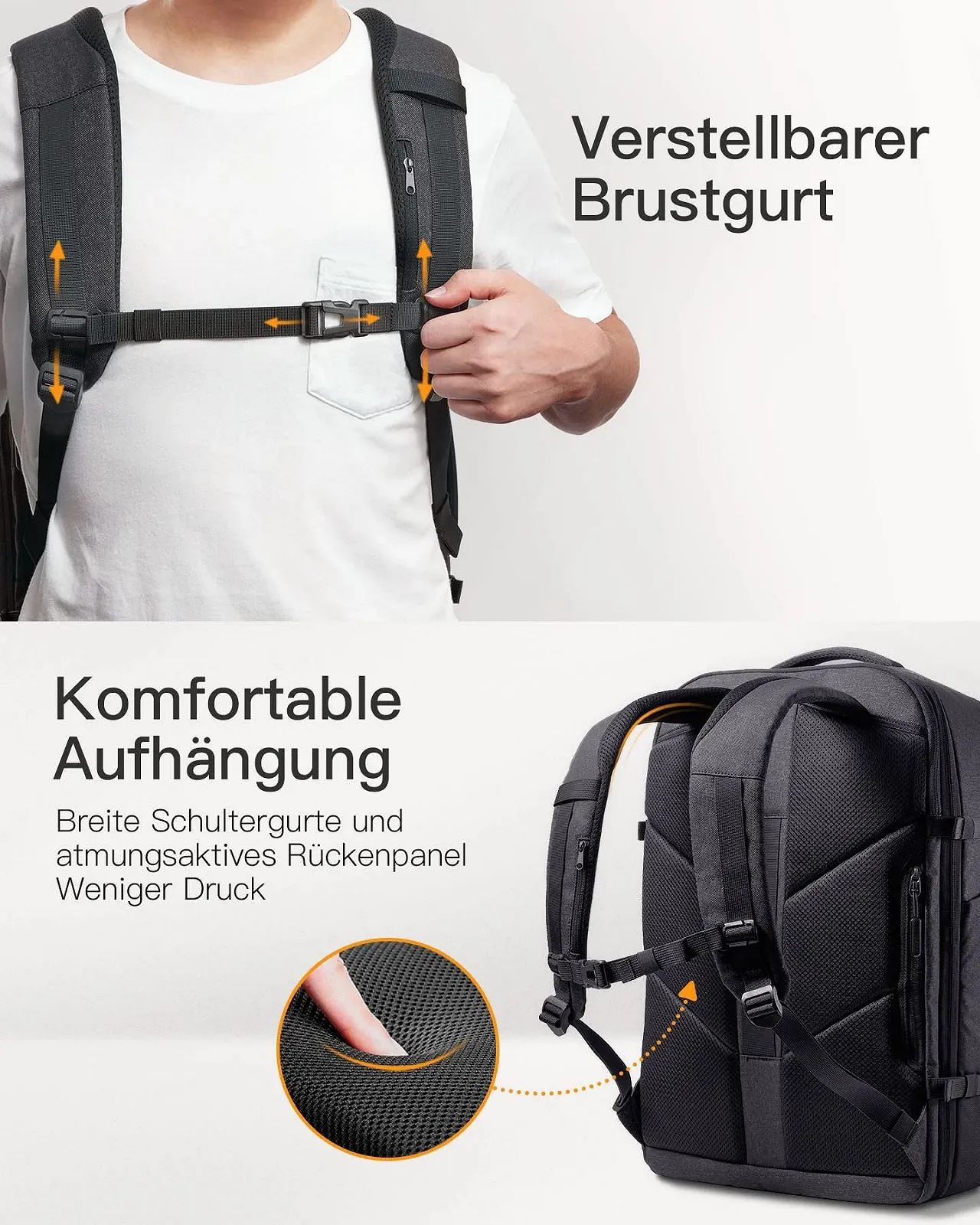 Рюкзак для ноутбука Inateck 38,5-46,2 л Expandable 15,6 дюйма Splashproof, фото №6