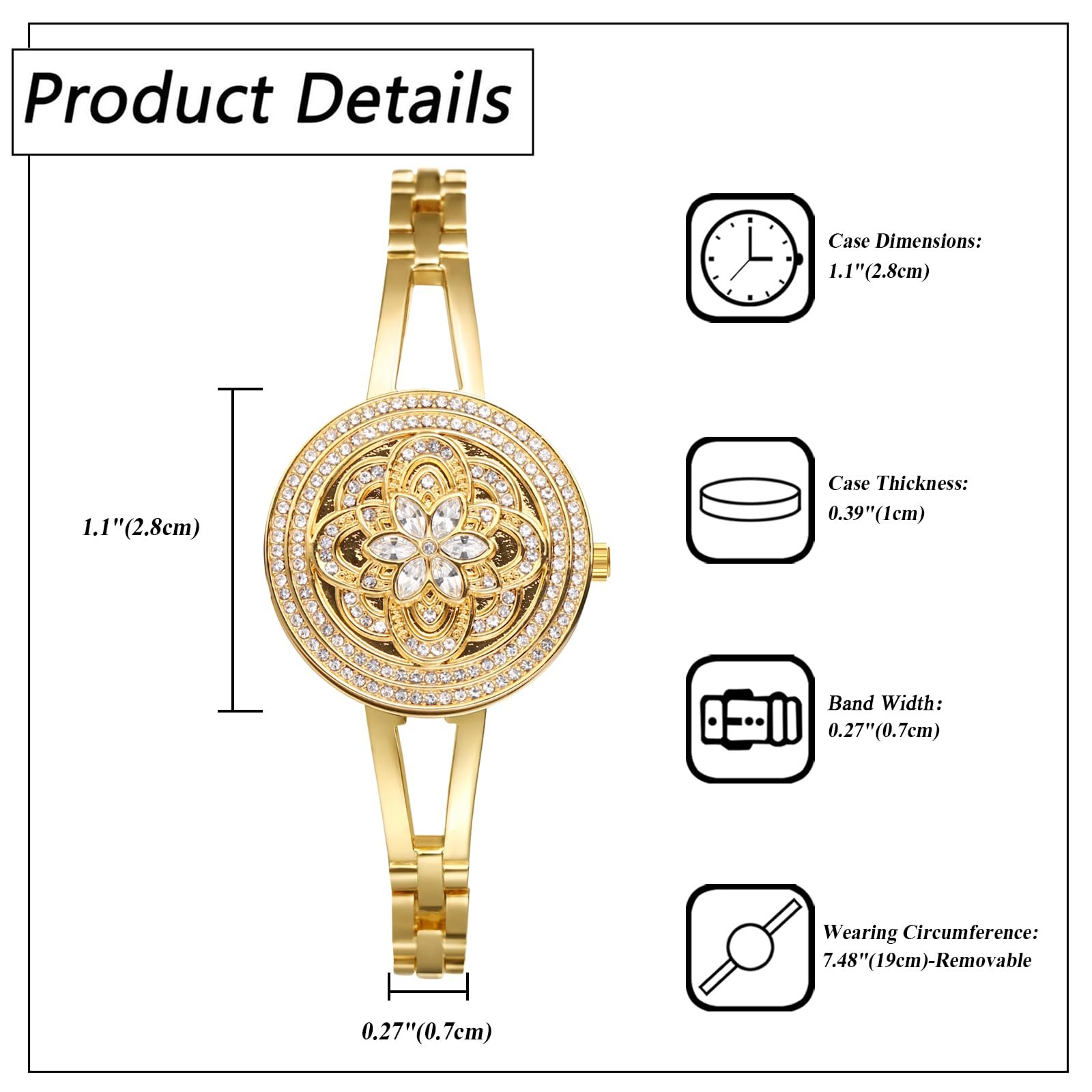 Клип-часы JewelryWe Женские часы Кварцевые Аналоговые Часы Цветок Блестки Водонепроницаемые 30 м Браслет из нержавеющей стали Тонкий Маленький Бриллиант со стразами Циферблат ракушки, фото №2