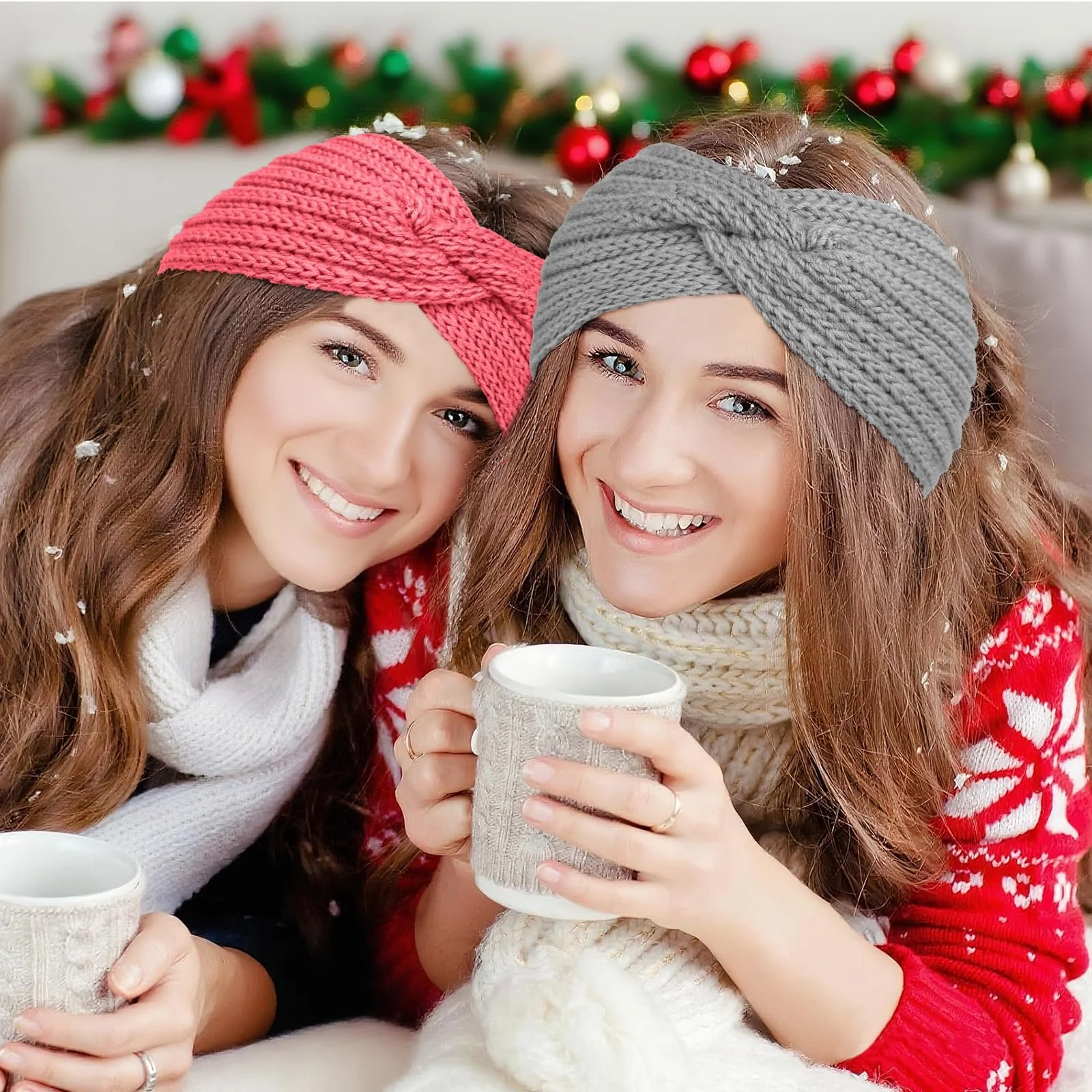 Набір з 4 зимових в'язаних пов'язок на голову для жінок, фото №6