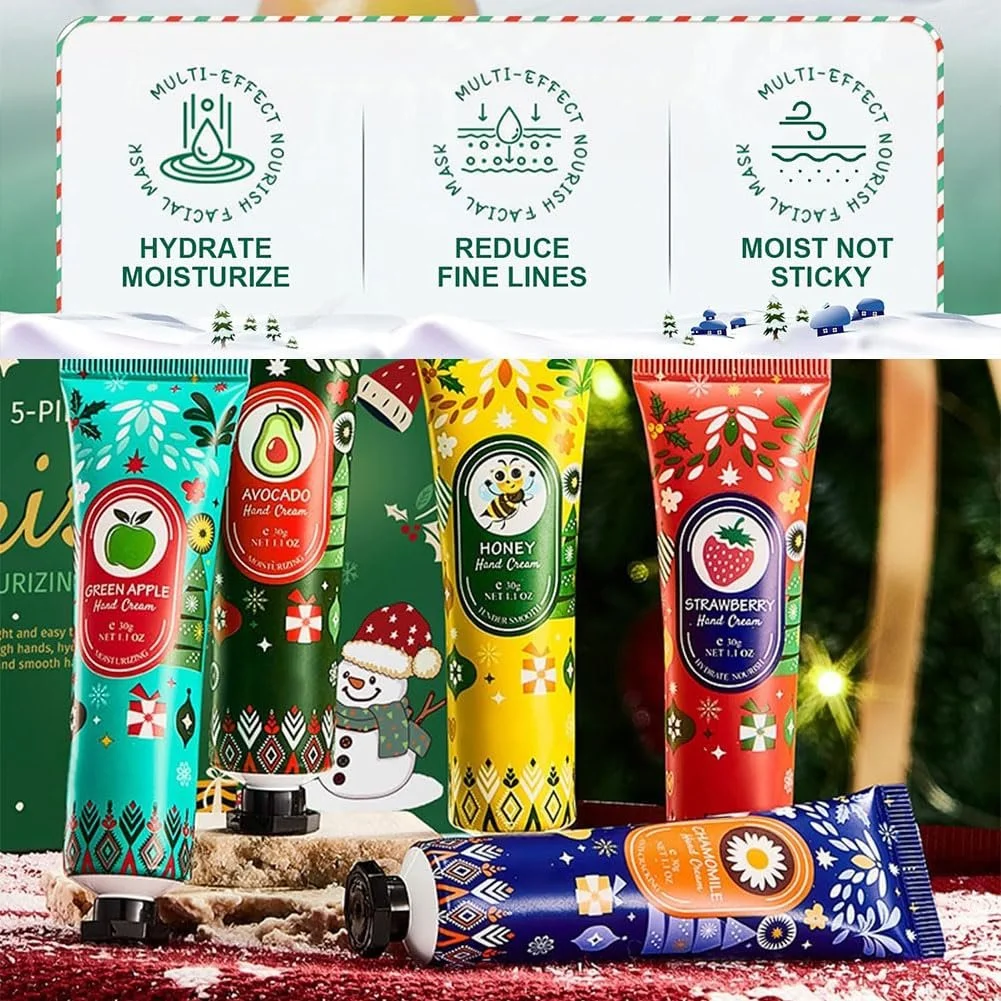 Набір різдвяних кремів для рук, 5 міні-кремів для рук, Різдвяні креми для рук, Крем ніжного догляду для сухих рук, фото №3
