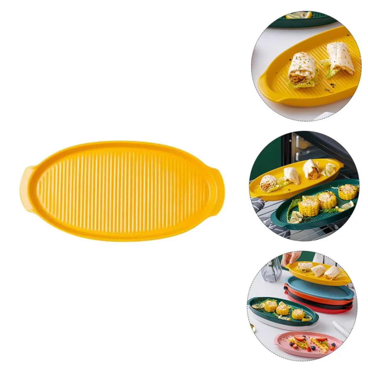 Форма для запікання керамічна овальна з двома ручками термостійка жовта малий формат, фото №2