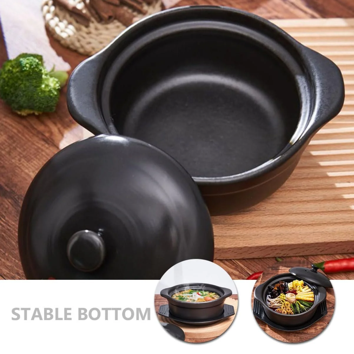 Керамическая кастрюля с крышкой термостойкая для супов и рагу, фото №7