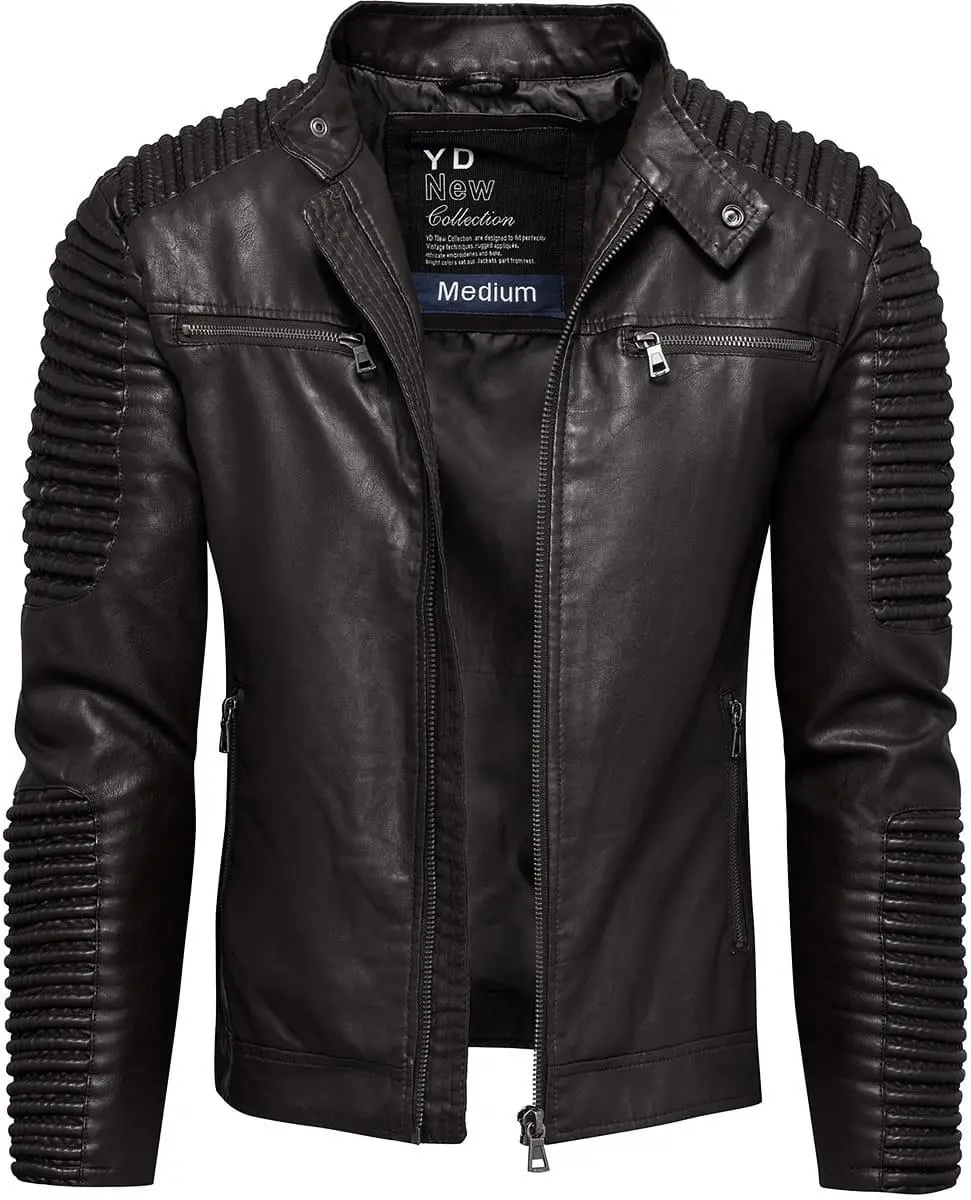 Мужская куртка Recea с эко-кожи и воротником черная, M, фото №1