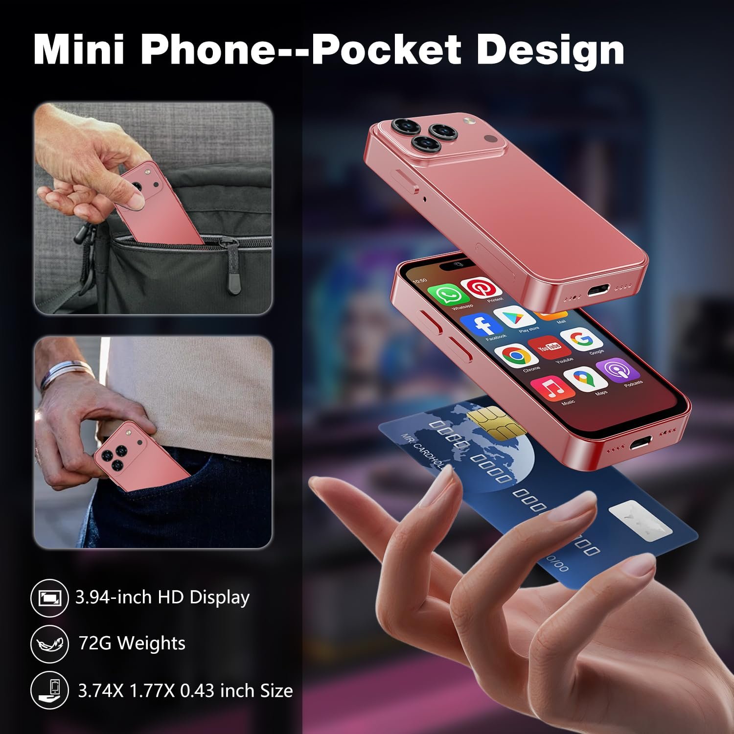 Смартфон Android 14 4.0 дюйма 3GB+32GB Pink, фото №7
