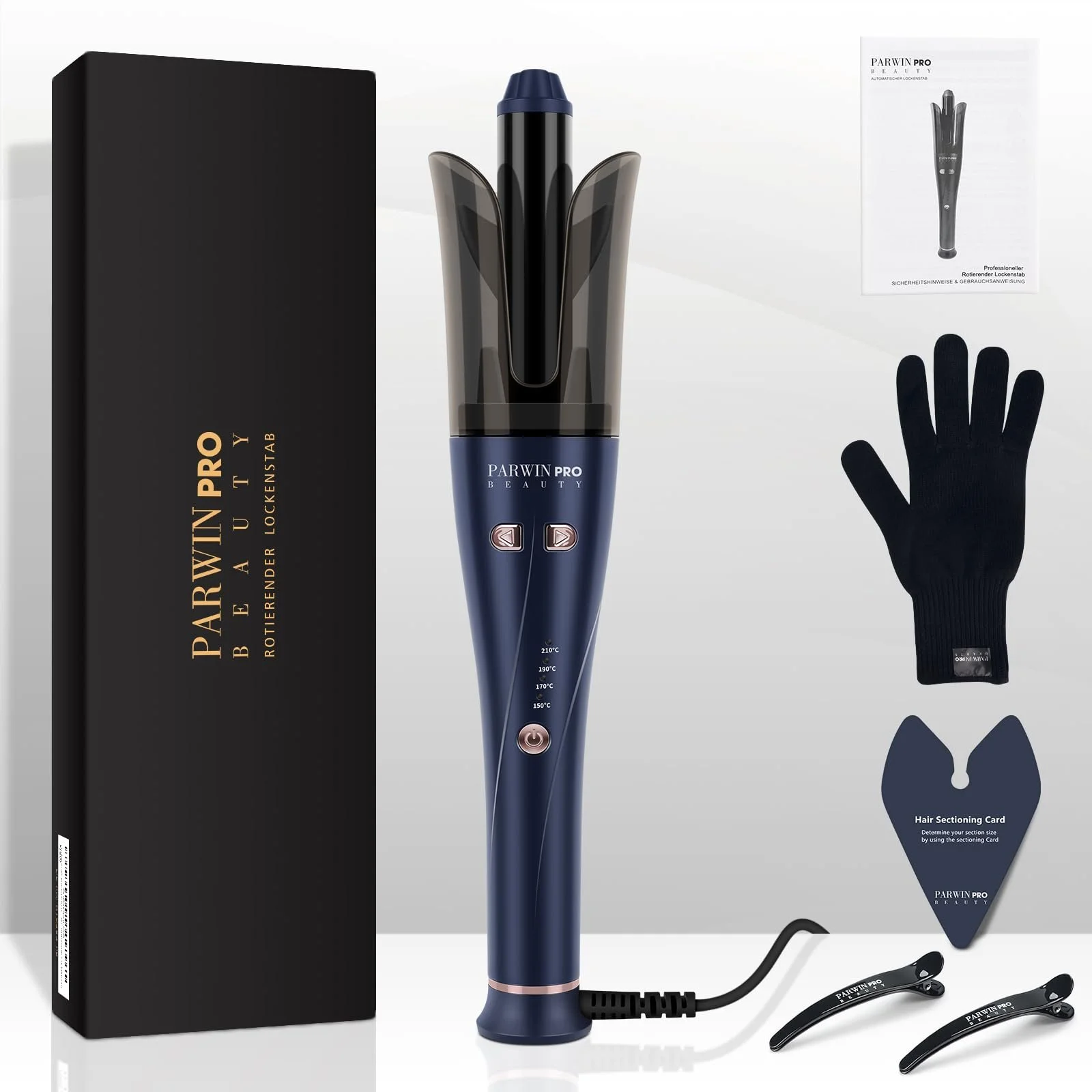 Автоматическая плойка PARWIN PRO BEAUTY 32 мм с керамическим покрытием 100-240 В 4 температурных режима 150-210°C звуковой сигнал 7 с синяя, фото №8 Автоматическая плойка PARWIN PRO BEAUTY 32 мм с керамическим покрытием 100-240 В 4 температурных режима 150-210°C звуковой сигнал 7 с синяя, фото №8