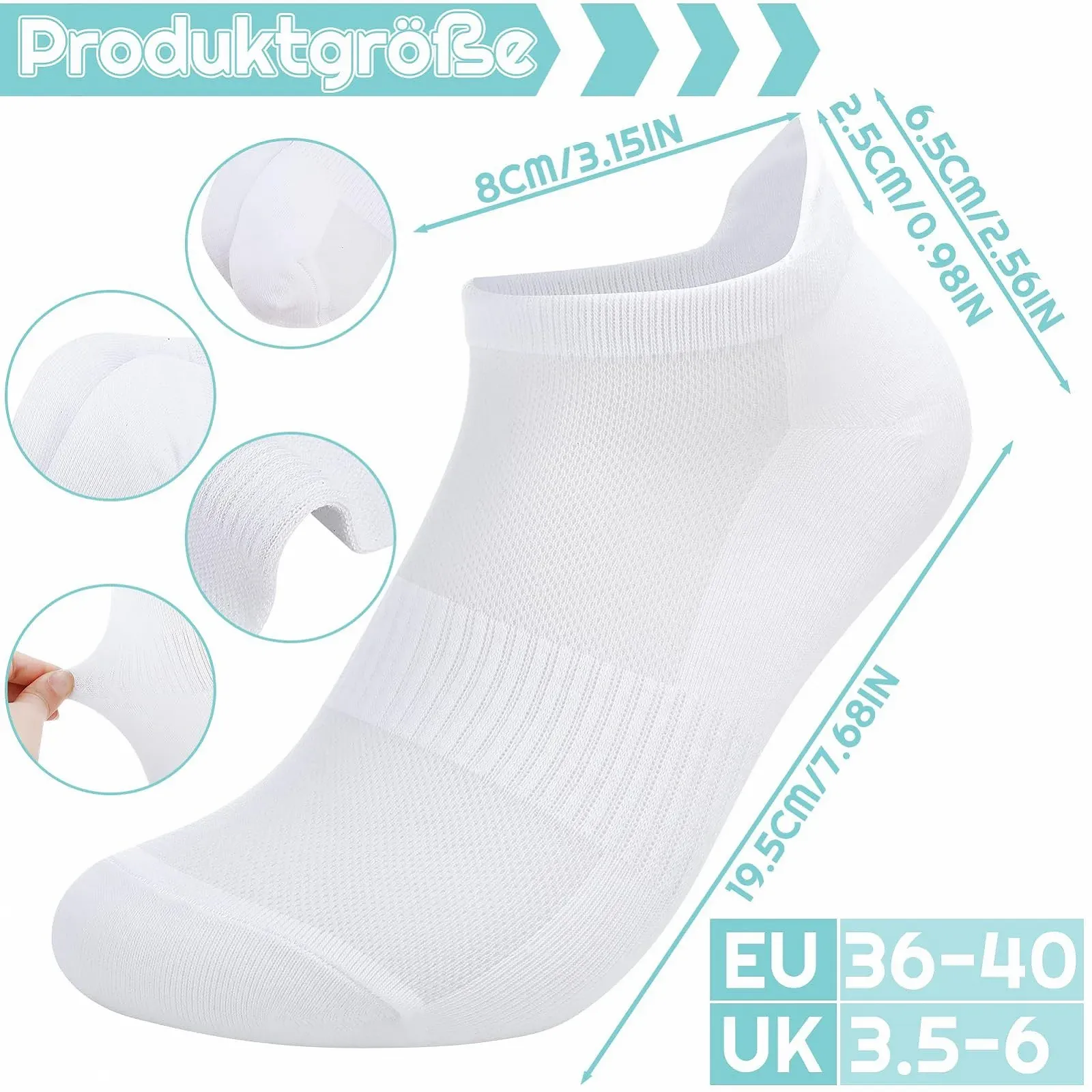 Шкарпетки спортивні Жіночі Білі 6 пар, розмір 36-40, фото №2