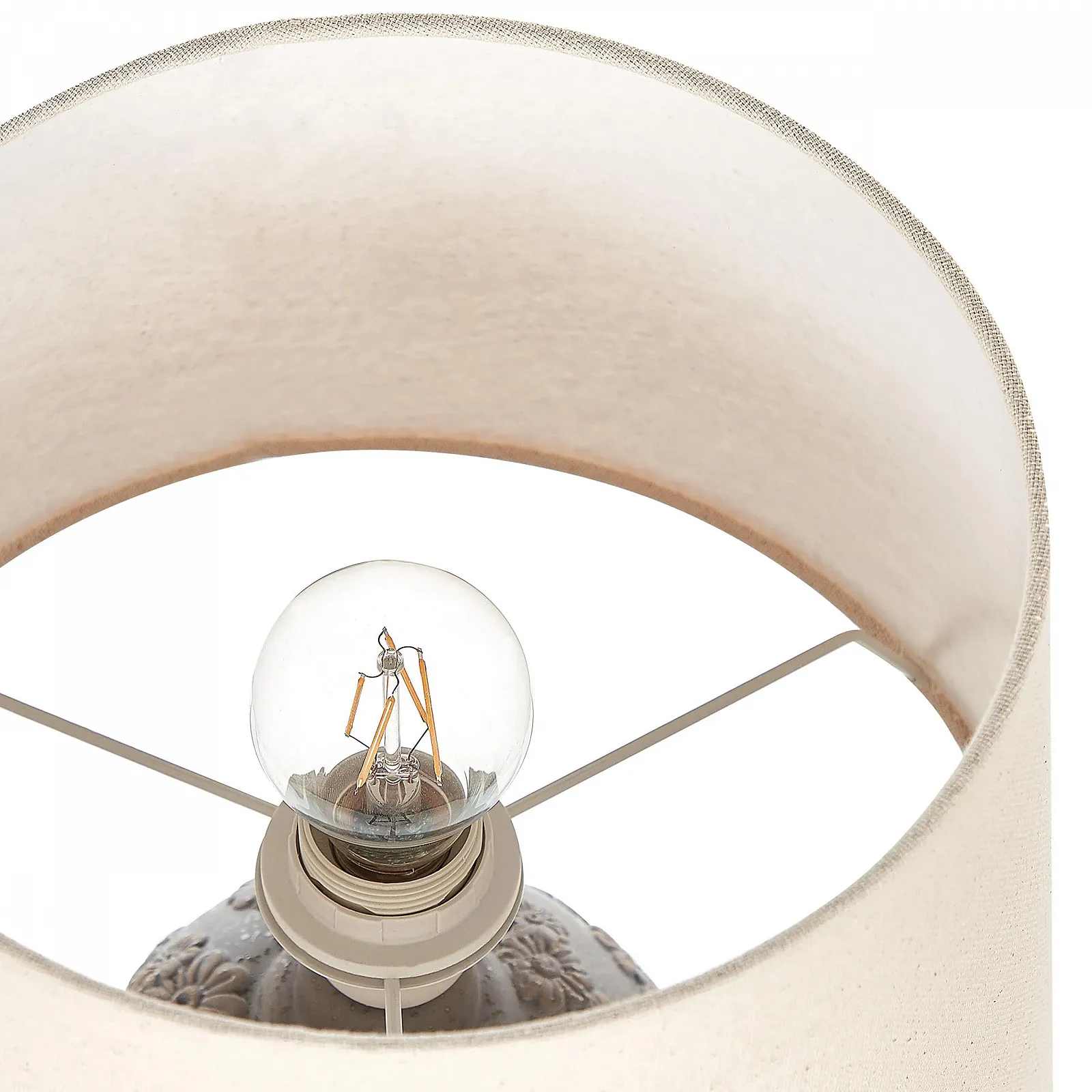 Настільна лампа Beliani Ferrey 46 см керамічна з тканинним абажуром сіра/бежева, фото №7