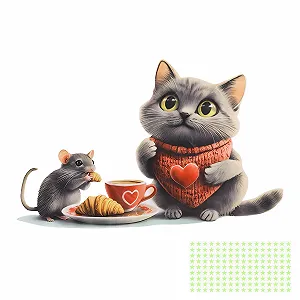 Наклейка на стіну Mouse and Cat Coffee зі 144 зірками що світяться у темряві - Фото 1