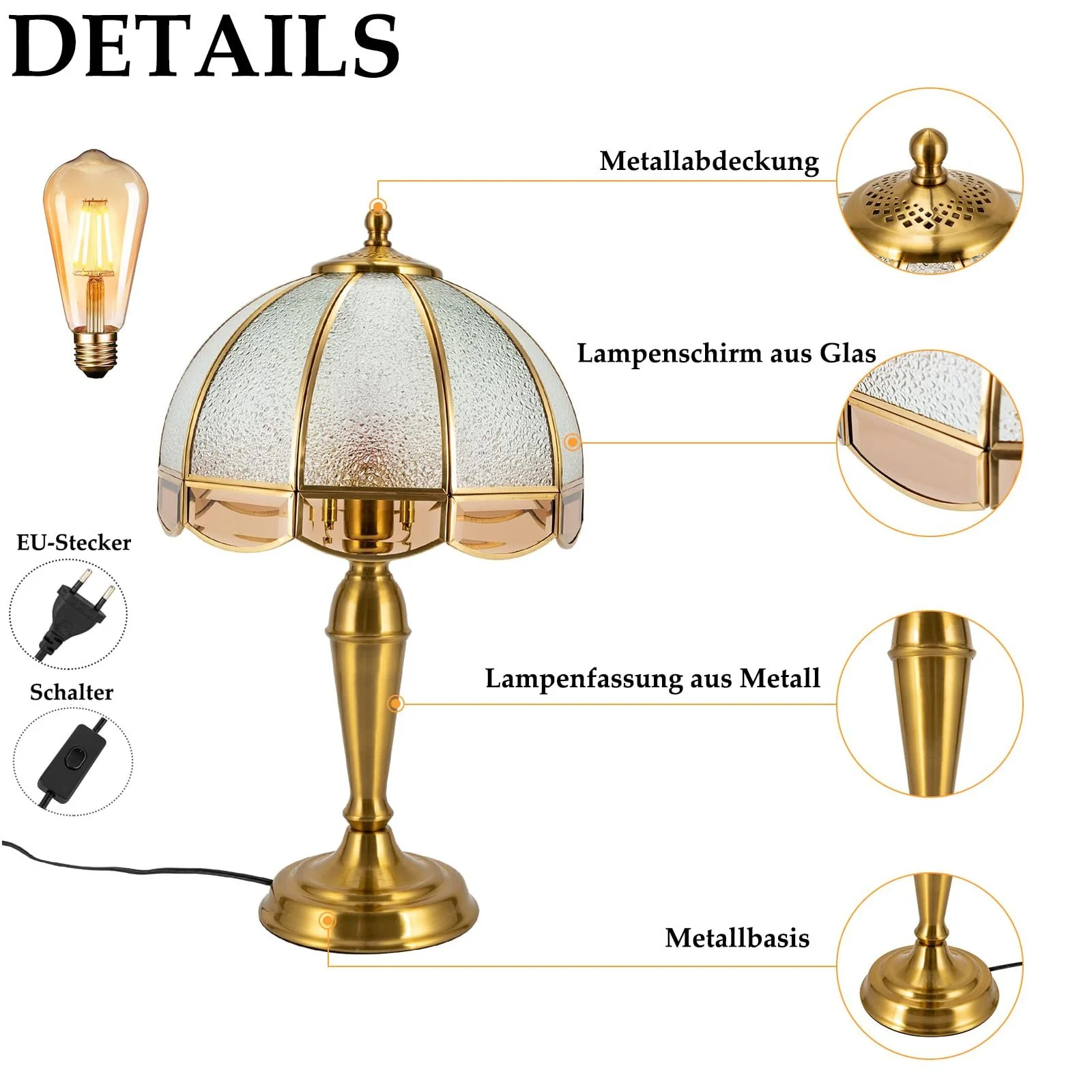 Настільна лампа Vintage Touch E27 Золотий 40 Вт 5-8 м², фото №4