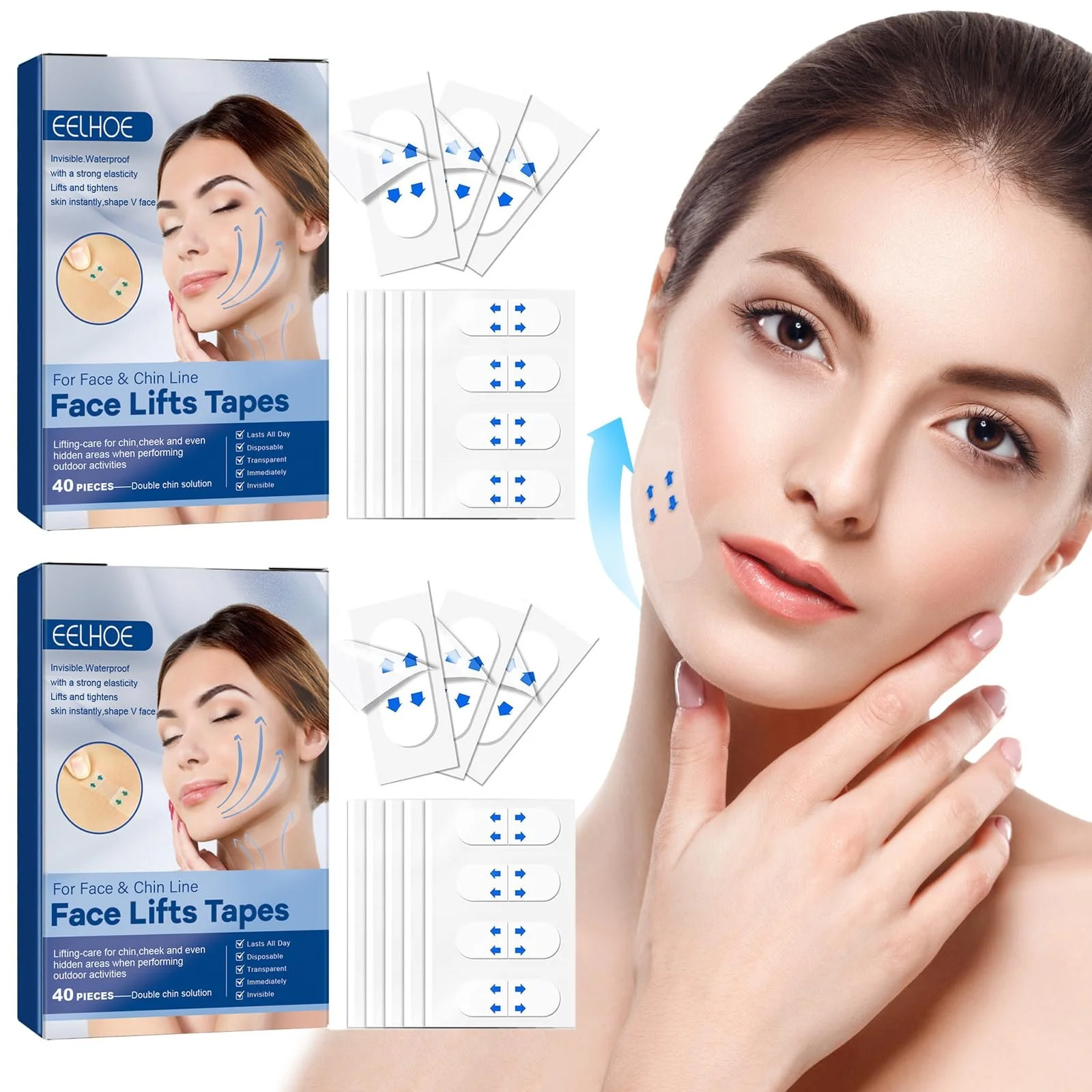 Тейп для обличчя Паковання з 80 шт. Прозорий, фото №1