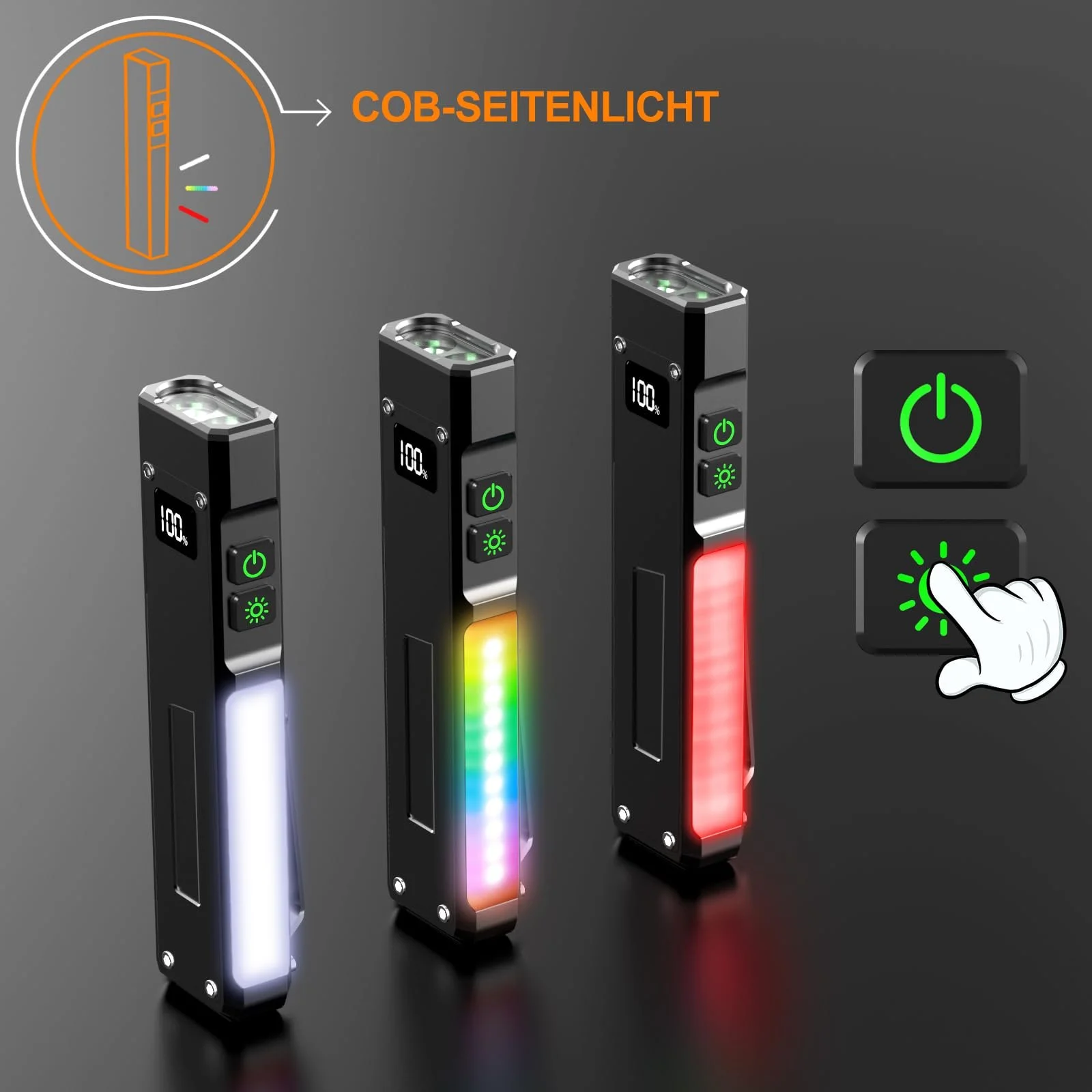 Ліхтар LED Акумуляторний 500 000 люмен, Маленький 2 Перемикачі & 9 Режимів (з 395 nm UV) COB Бокове Світло, Кліпса, Міцний Тактичний , Надзвичайно Яскравий для Кемпінгу, Відпочинку на природі, Надзвичайних ситуацій, фото №3