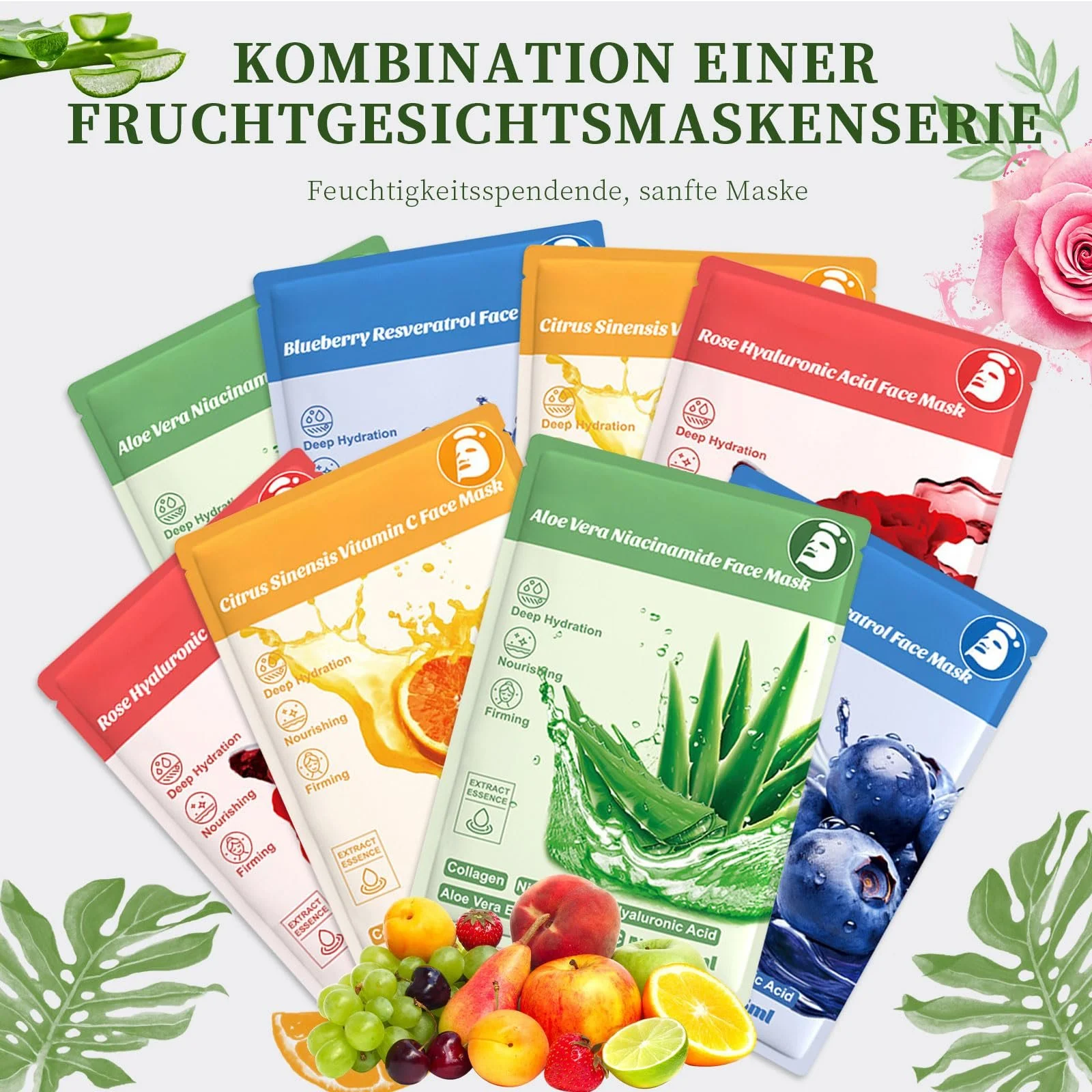 Тканевые маски для лица Набор Увлажнение Маска для лица Укрепляющая Маска для лица для успокоения кожи Маски для лица для сухой кожи, фото №7