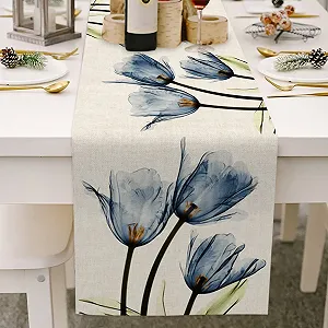 Купити Ранер для столу Blue Tulips 33 x 180 см лляний з абстрактним принтом - Фото 1 Ранер для столу Blue Tulips 33 x 180 см лляний з абстрактним принтом - Фото 1