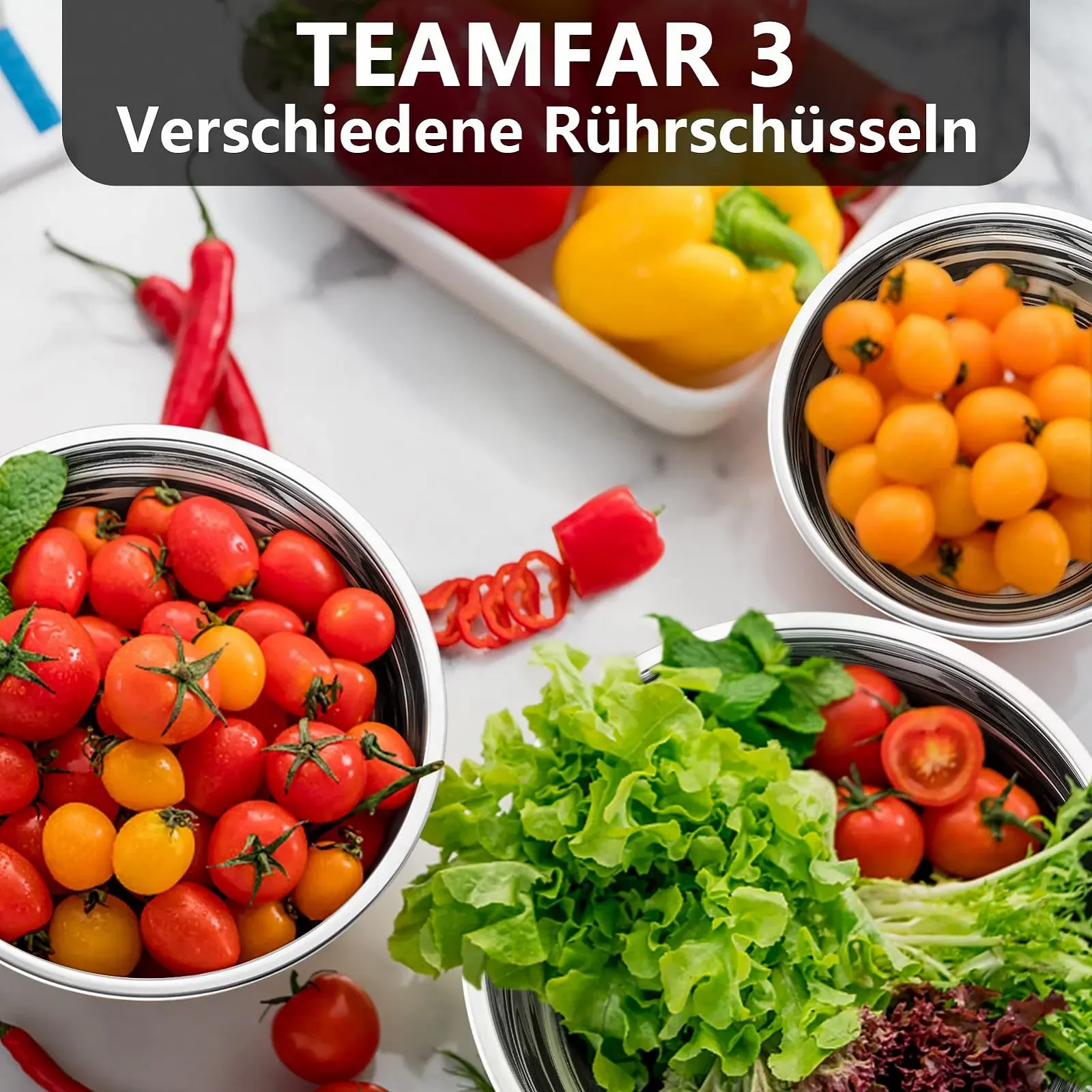 Набор мисок для смешивания TEAMFAR из 3 предметов нержавеющая сталь с герметичными крышками 4.5 л / 2.5 л / 1.5 л черный, фото №6