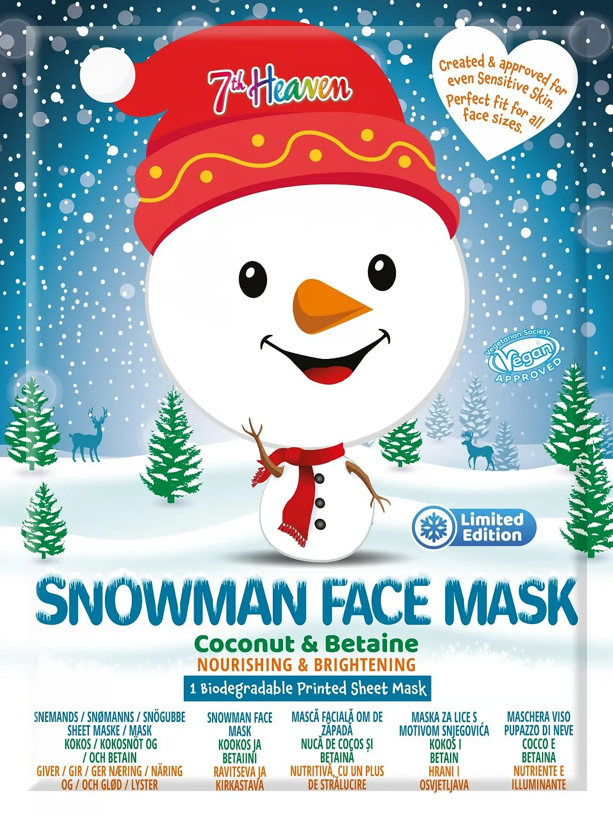 Тканинна маска для обличчя 7th Heaven Snowman з кокосом та бетаїном - для живлення та освітлення шкіри, фото №1