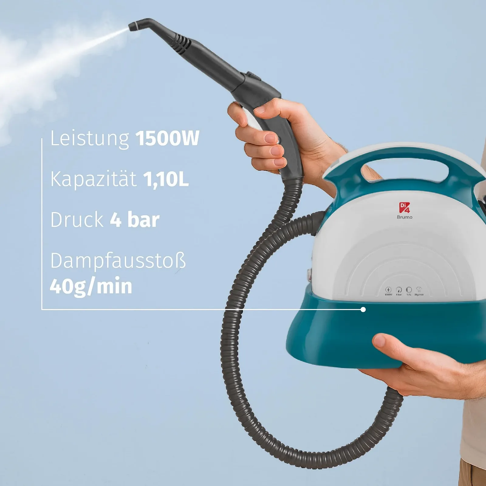 Пароочисник Di4 Brumo 1500 W 4 бар 1.1 л 22 хвилини 12 аксесуарів, фото №3