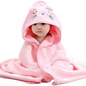 Полотенце с капюшоном Lvefyti 80 x 80 см, из кораллового флиса, розовый - Фото 1