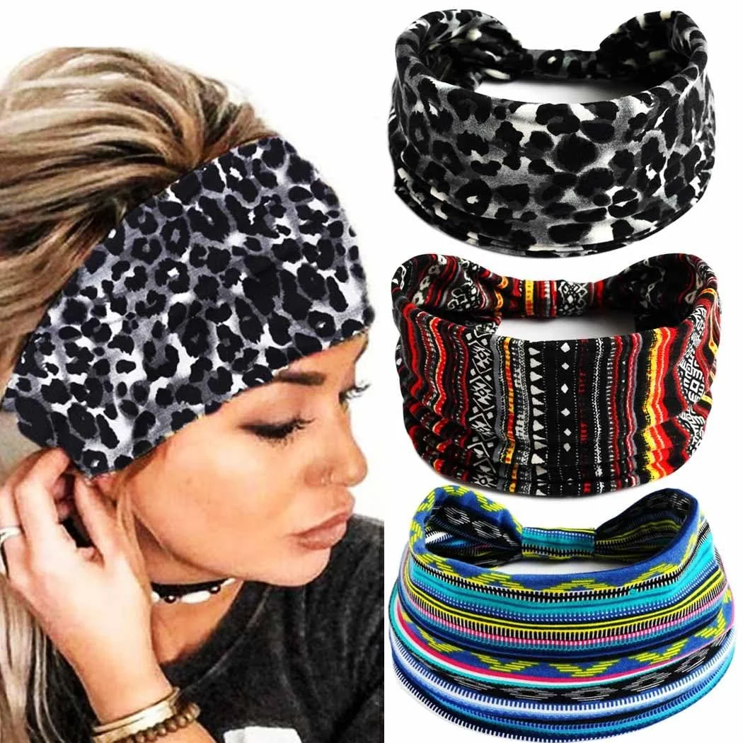 Пов'язка на голову широка Zoestar Boho в смужку для йоги, фото №1