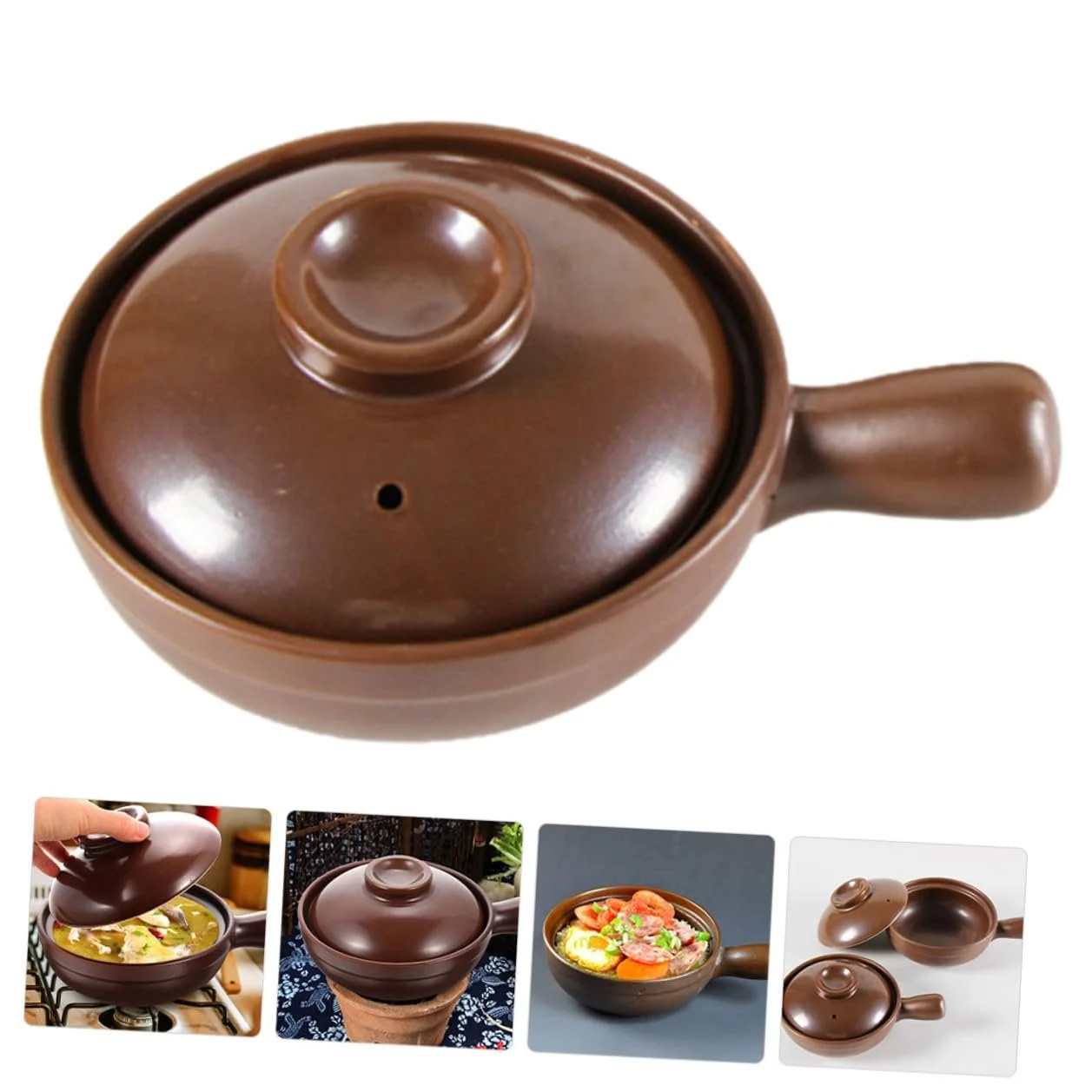 Кастрюля Toyvian керамическая маленькая с двойными ручками антипригарная многофункциональная для плиты и супов с крышкой, фото №6