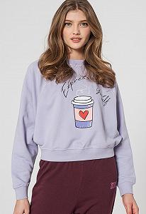 Світшот ONLJENNIFER LIFE L/S O-NECK BOX SWT 15250226-Cosmic Sky-Print:COFFEE ONLY Бузковий XS - Фото 1
