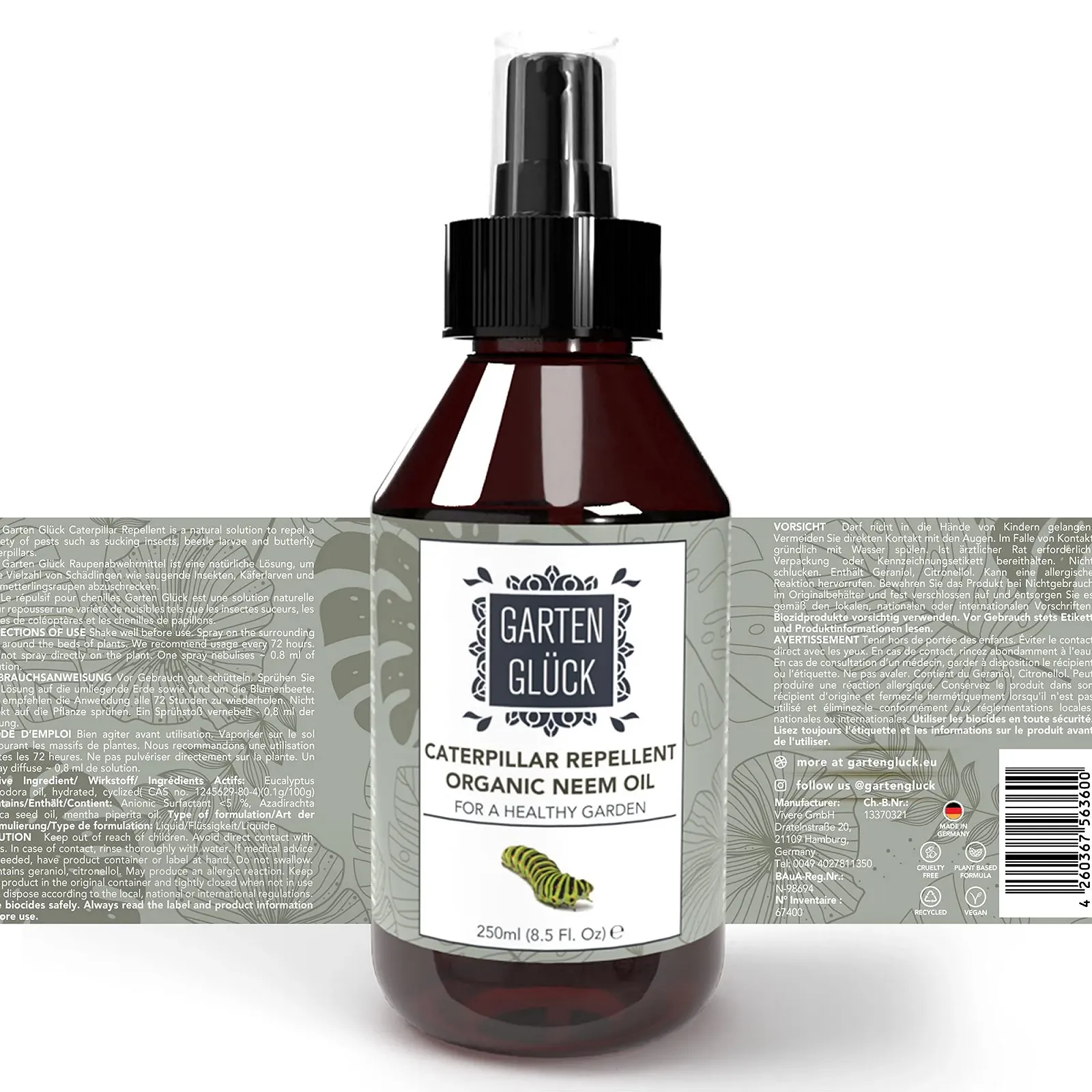 Спрей від гусениць та комах GARTEN GLÜCK CATERPILLAR REPELLENT органічний 250 ml, фото №8