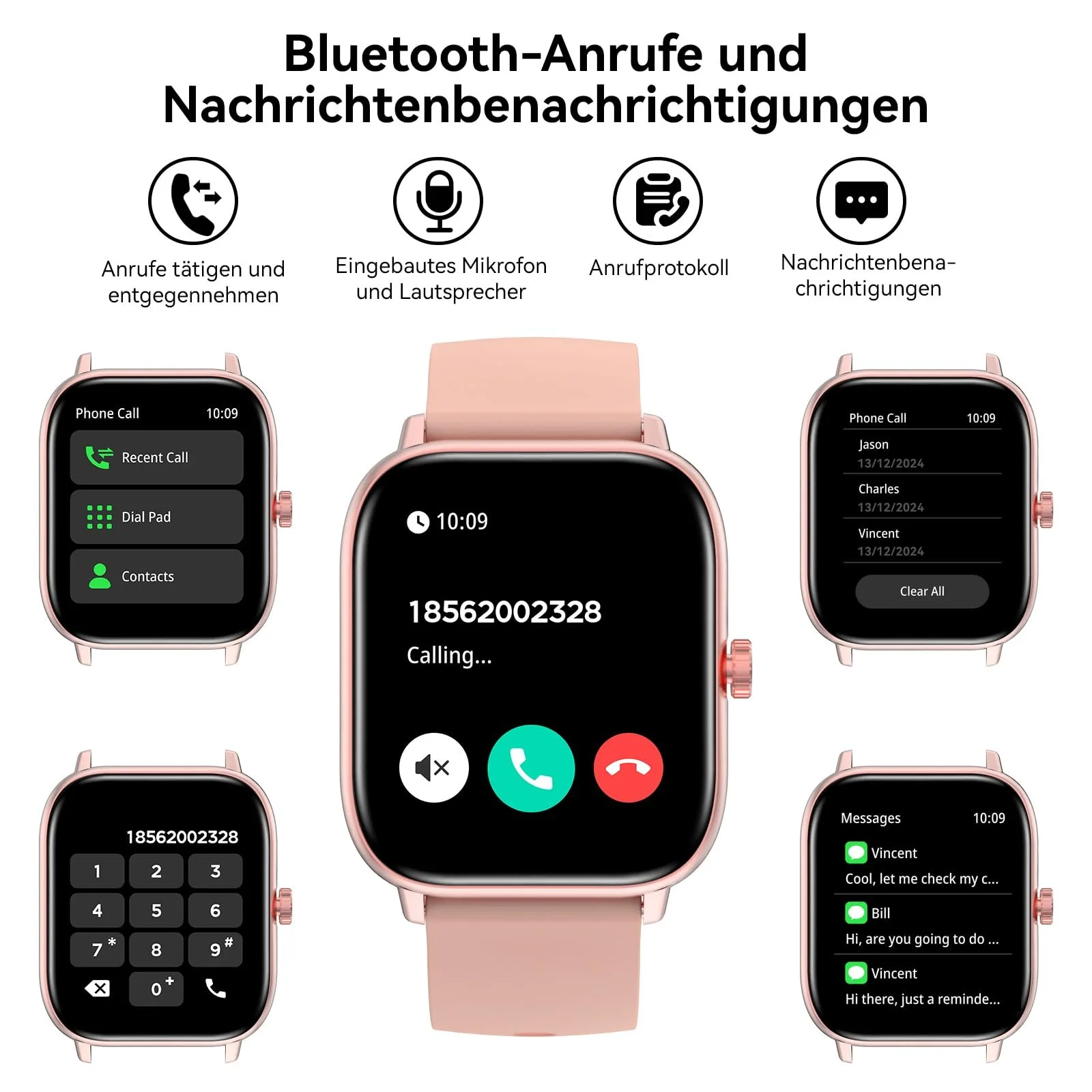 Смартгодинник Bebinca для жінок/чоловіків з функцією телефону, 1,85-дюймовий HD квадратний сенсорний екран, фото №2 Смартгодинник Bebinca для жінок/чоловіків з функцією телефону, 1,85-дюймовий HD квадратний сенсорний екран, фото №2