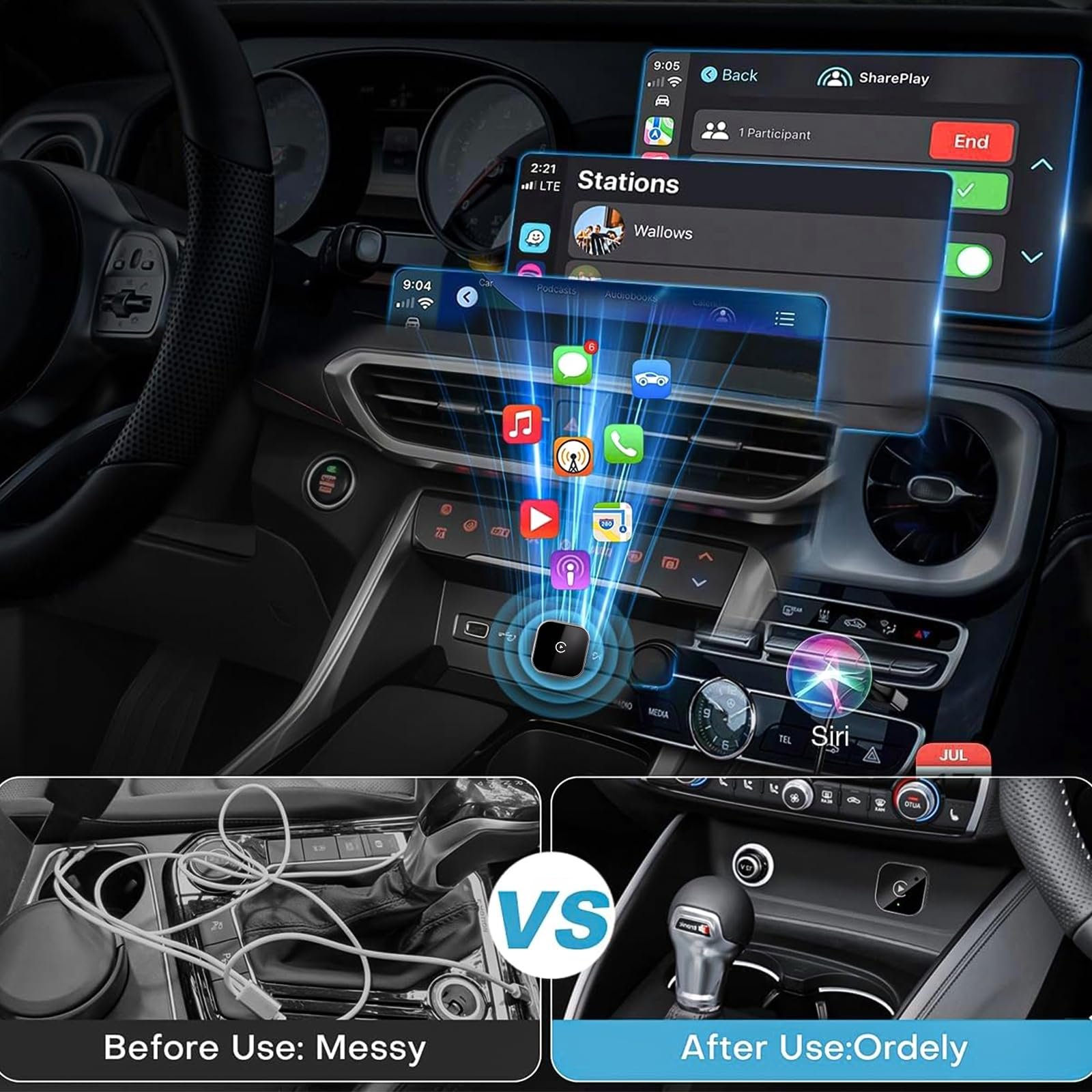 Беспроводной адаптер CarPlay 2-в-1 Беспроводной адаптер CarPlay и Android для автомобиля Модернизированный беспроводной адаптер Carplay 2025 года Беспроводной CarPlay для автомобилей с 2016+ для iOS 10+/Android 11, фото №3