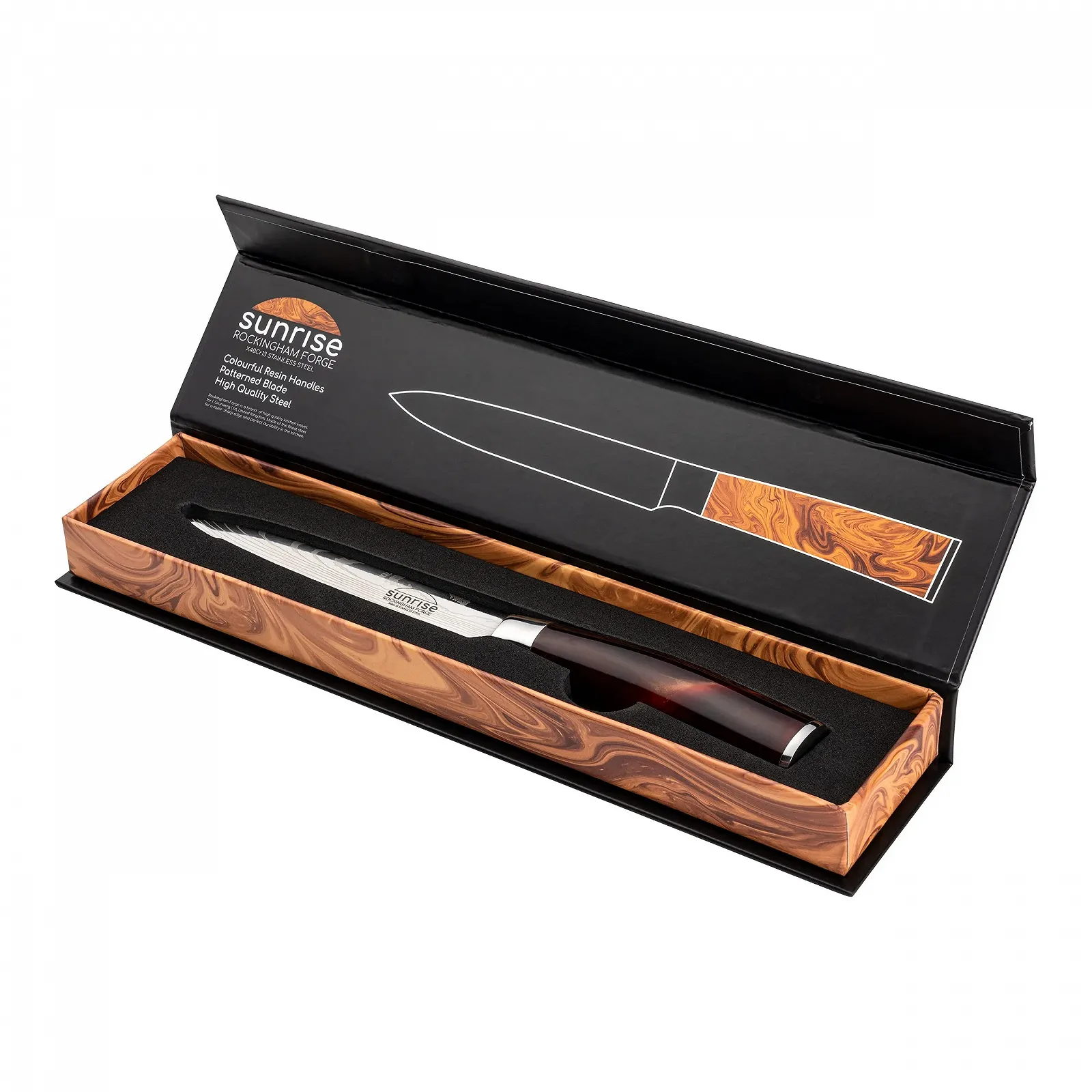 Ніж універсальний Rockingham Forge Sunrise Collection RF-2102BR 12 см, коричнева ручка з полімерної смоли, лезо з нержавіючої сталі, фото №3 Ніж універсальний Rockingham Forge Sunrise Collection RF-2102BR 12 см, коричнева ручка з полімерної смоли, лезо з нержавіючої сталі, фото №3