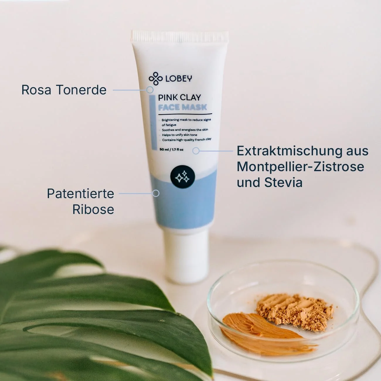 Маска для обличчя LOBEY Pink Clay - Делікатний догляд для сяючої шкіри - Регенеруюча, заспокійлива та ідеальна для чутливої шкіри (50 мл), фото №2