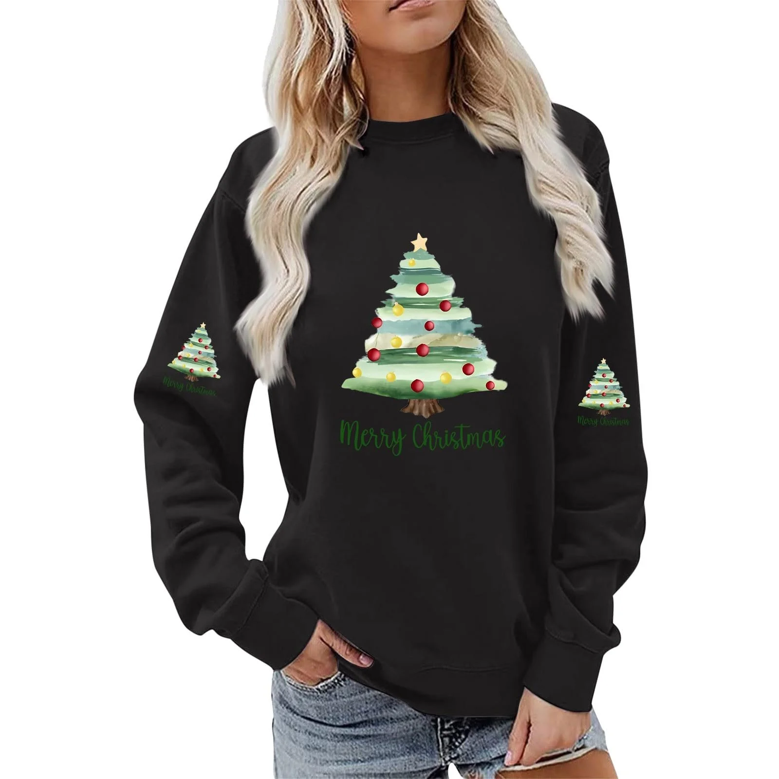 Женская Толстовка 2024 Holiday Spirit Top Рождественский Принт Смешная Надпись Пуловер С Длинными Рукавами Круглый Вырез, фото №1