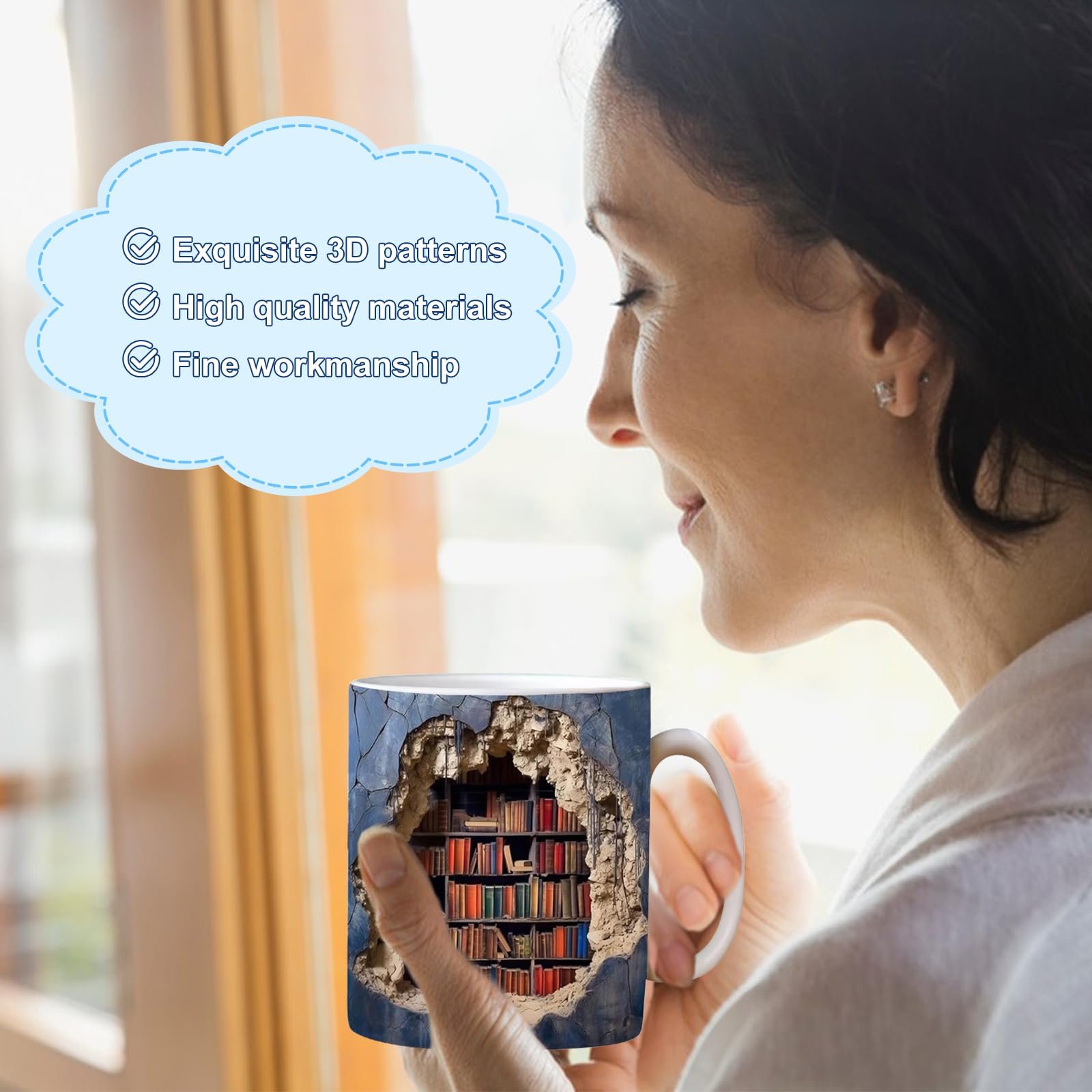 Кружка 3D Книжкова полиця, Керамічна кавова кружка, фото №4