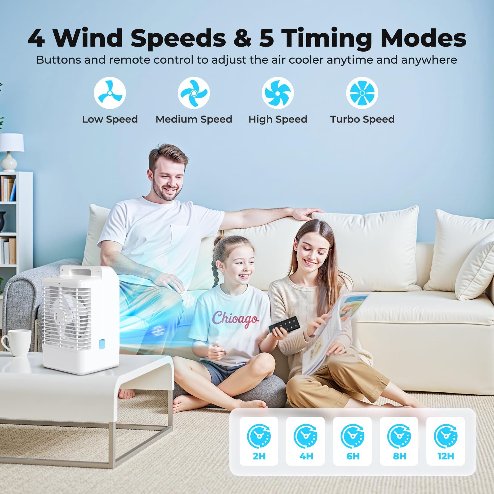 Портативний кондиціонер 4-в-1 1000 ml 4 швидкості Таймер Підсвічування, фото №3