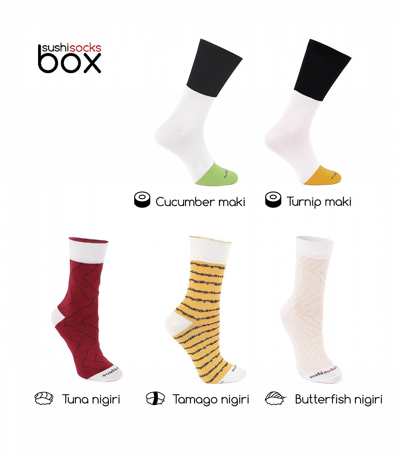 Шкарпетки Tamago Tuna Butterfish Sushi Socks Rainbow Socks 2 x Maki 5 пар, фото №3