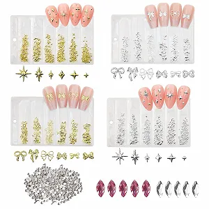 Набор украшений для ногтей 1970 шт., 3D украшения для ногтей, 3D блестящие наклейки для ногтей золотого цвета, разных форм и размеров, украшения для ногтей, DIY украшения для ногтей для женщин и девушек (Белый Розовый) - Фото 1