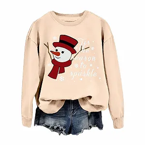 Женский свитшот Festive 2024, флисовый, рождественский, футболка со снеговиком, оверсайз, рождественский, длинный рукав, спущенная линия плеча - Фото 1