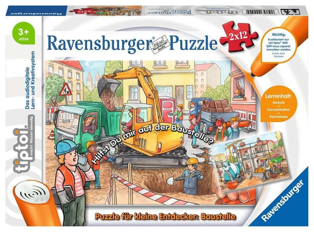 Пазл Ravensburger tiptoi Puzzle for Little Explorers: Construction site 00049 2 x 12 элементов немецкий язык, фото №1