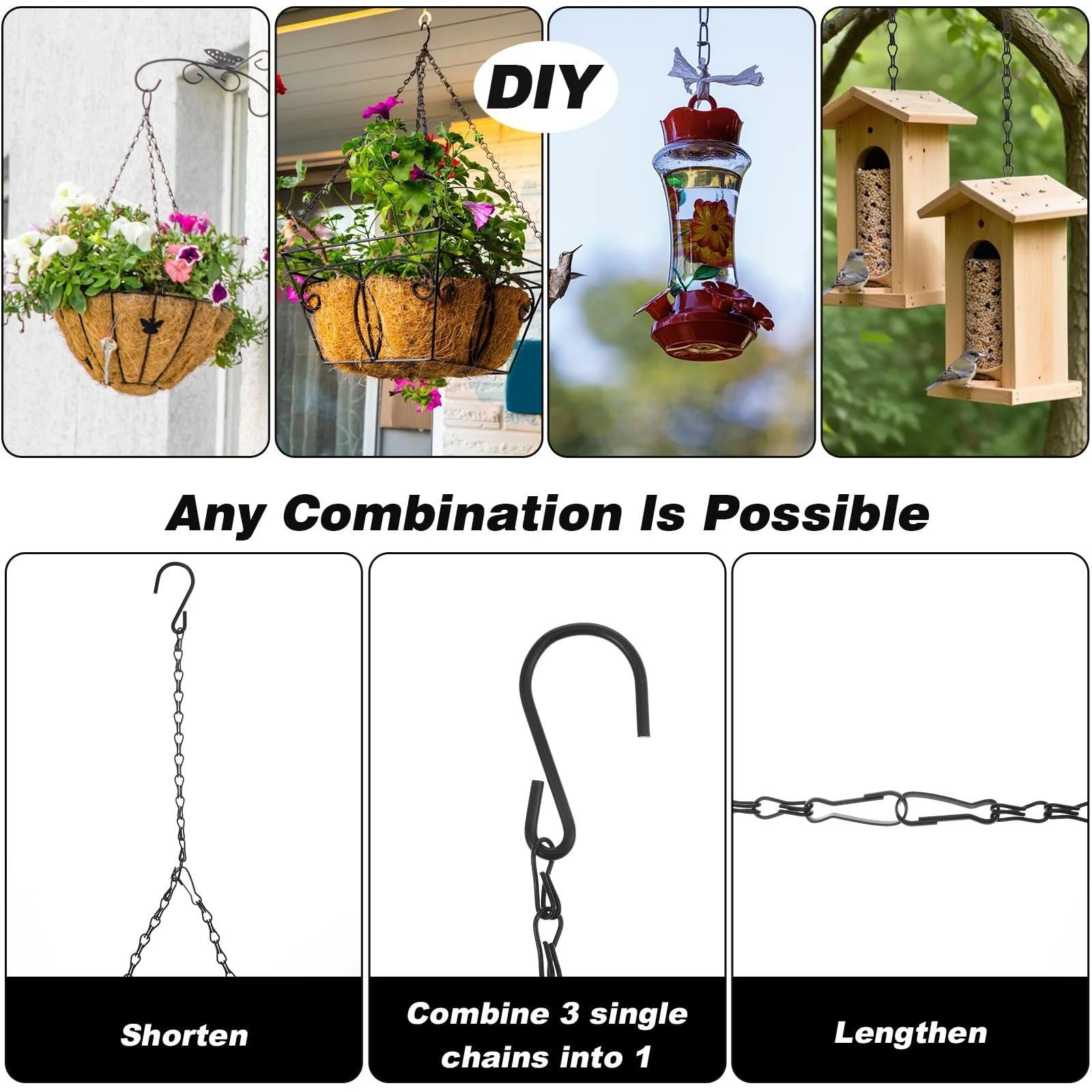 Ланцюжки для підвісних кошиків Ouligay Metal 50 см 6 шт. Black, фото №6