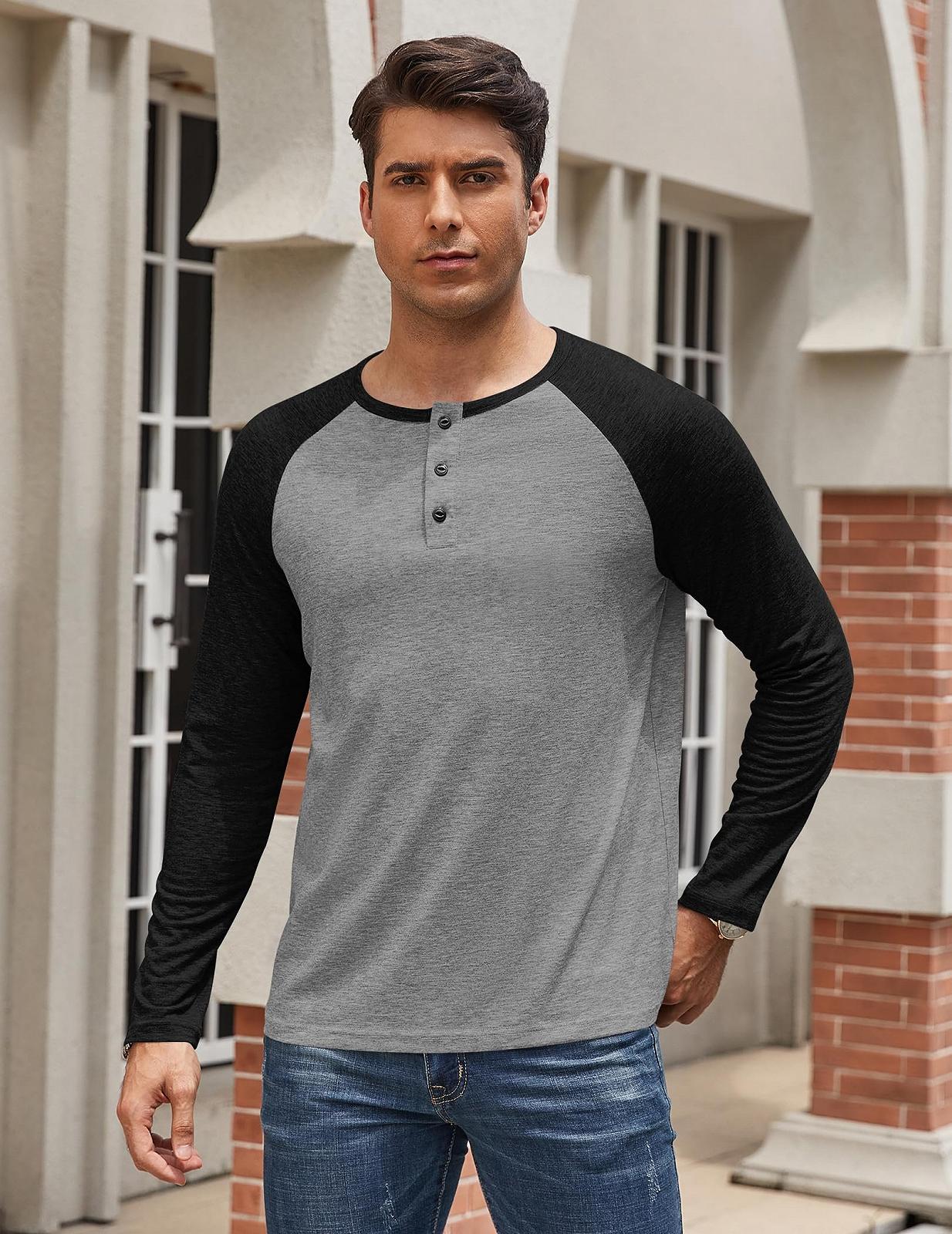 Лонгслив TARAINYA мужской Henley футболка для мужчин рубашка с длинным рукавом пуловер с планкой на пуговицах, фото №9