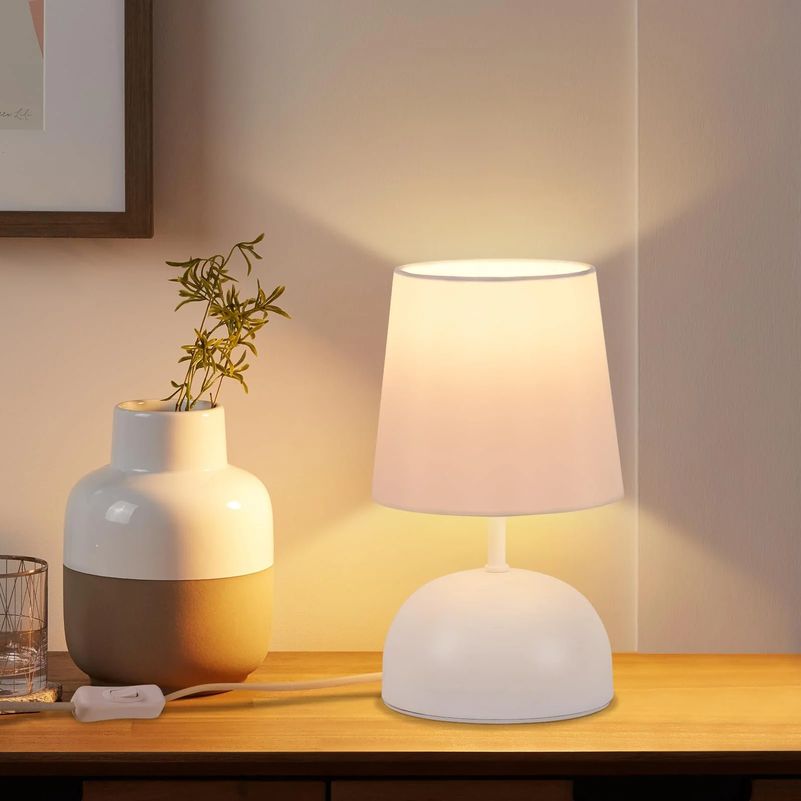 Настільна лампа ZMH Набір з 2 шт. Тканина Біла., фото №3