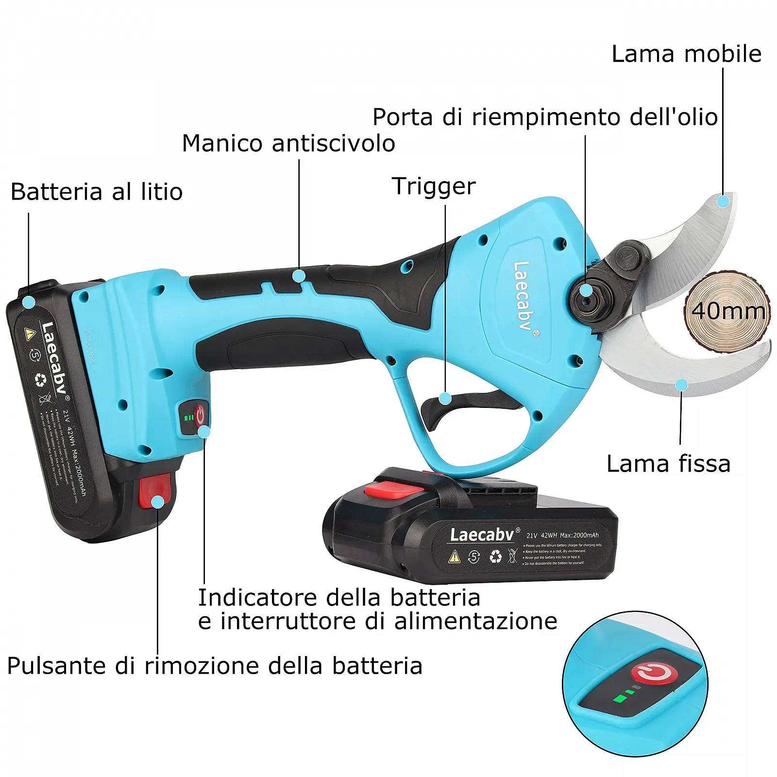 Електричний секатор Laecabv Professional 40 мм 21 V, фото №7