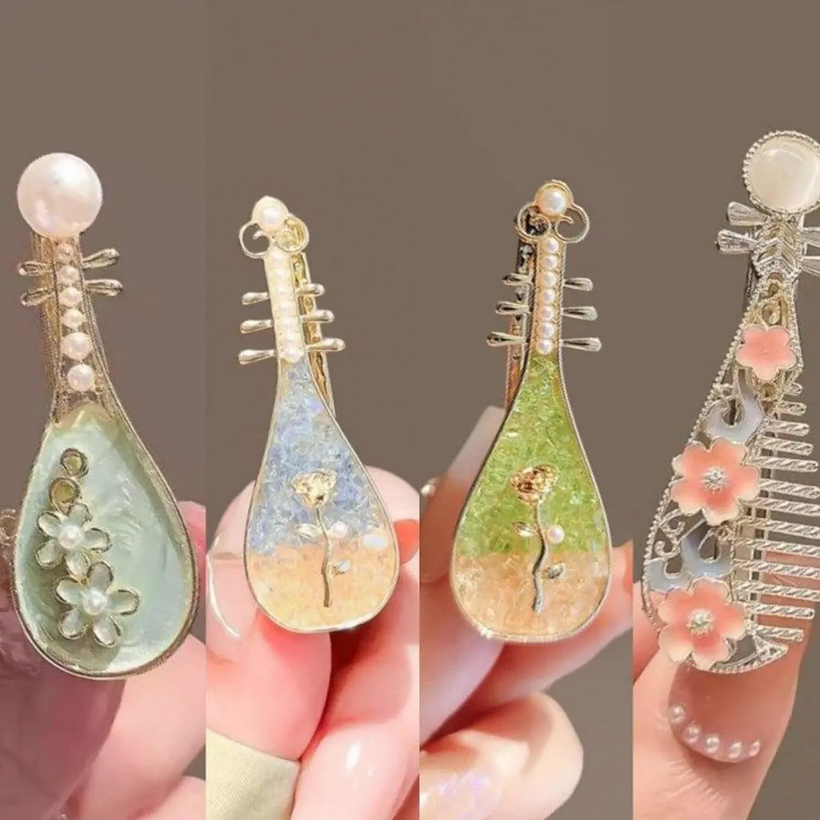 Заколка для волос, Заколка для волос в форме скрипки с жемчугом - 4 шт Стильные аксессуары для волос для женщин Девочек Школа Свадьба Фестиваль Концерт, фото №2