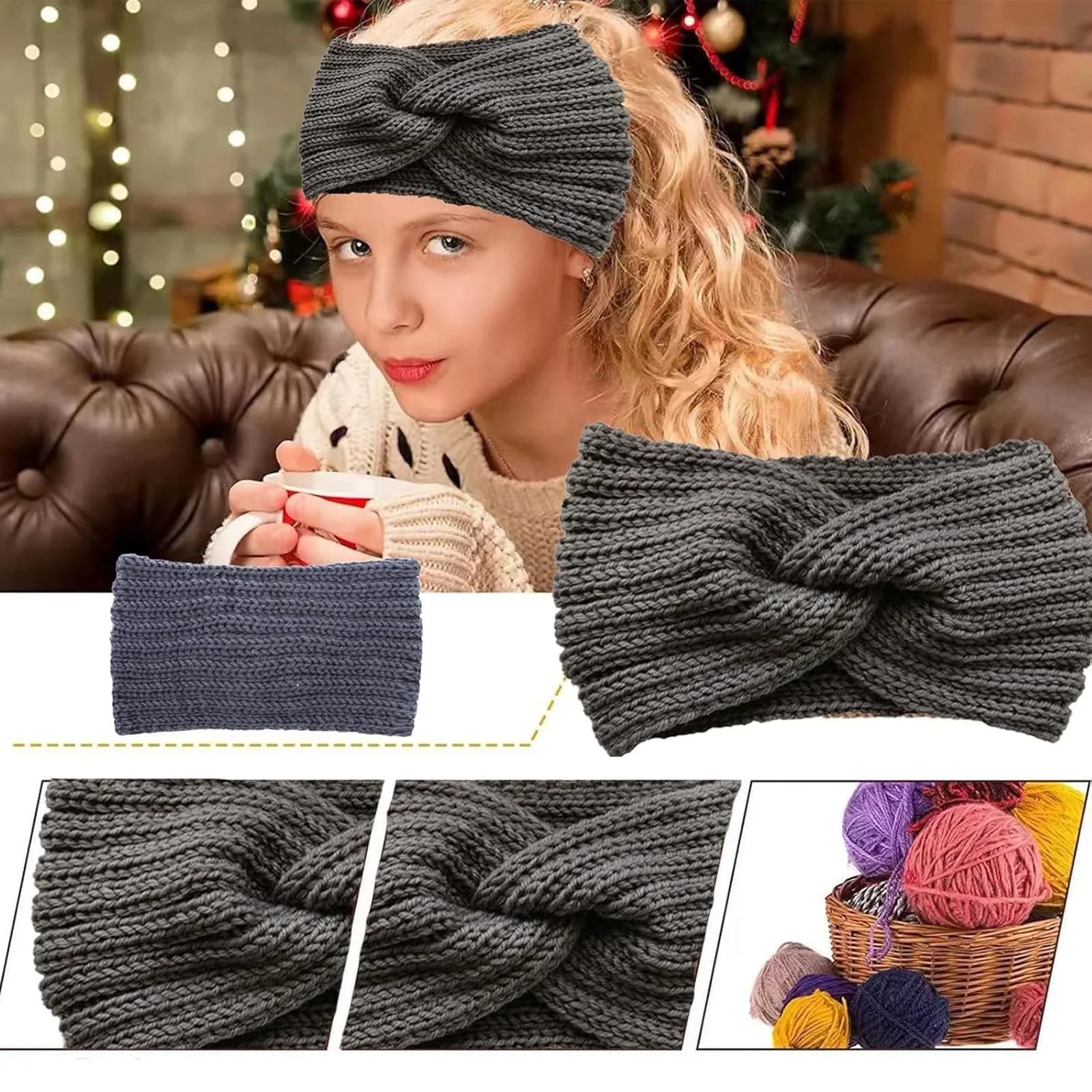 Набір із зимових в'язаних пов'язок для жінок, фото №6