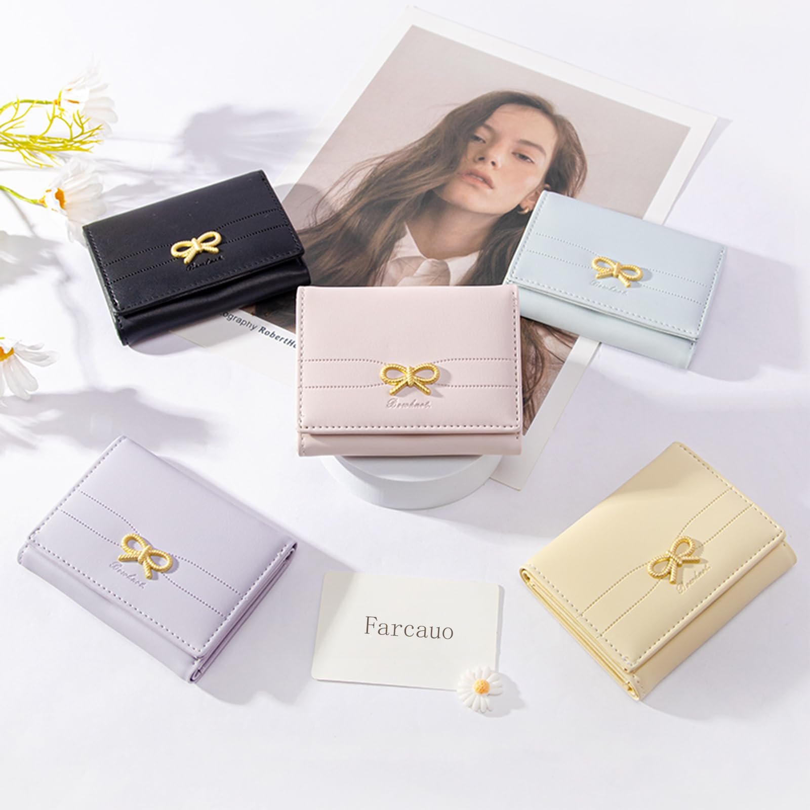 Кошелек Женский Farcauo Маленький Мини Кошелек с Бантиком с Отделением для ID и Картами Синий, фото №7