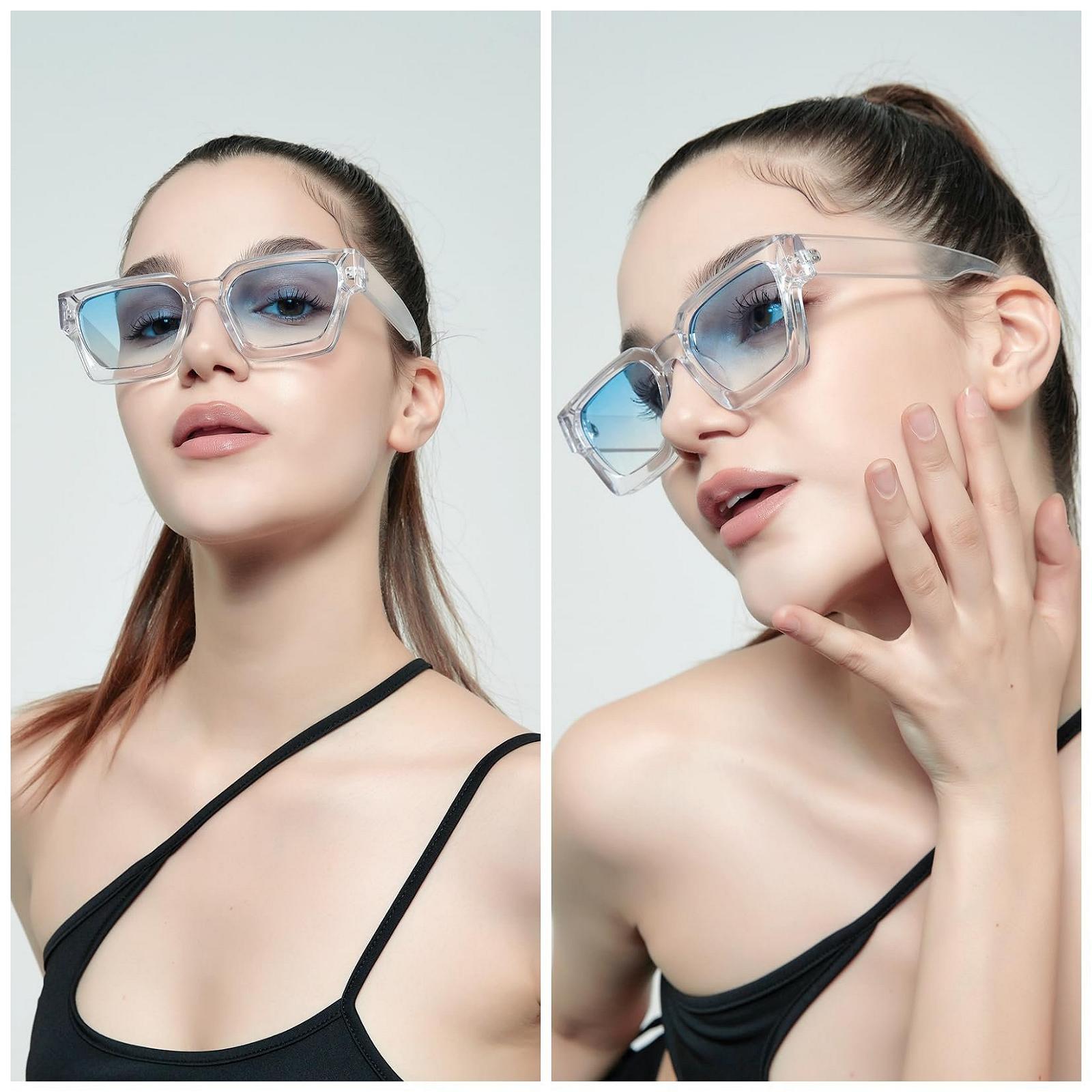 Сонцезахисні окуляри Прямокутні RUNHUIS Ретро Товсті для Жінок Чоловіків Вінтажні, фото №5