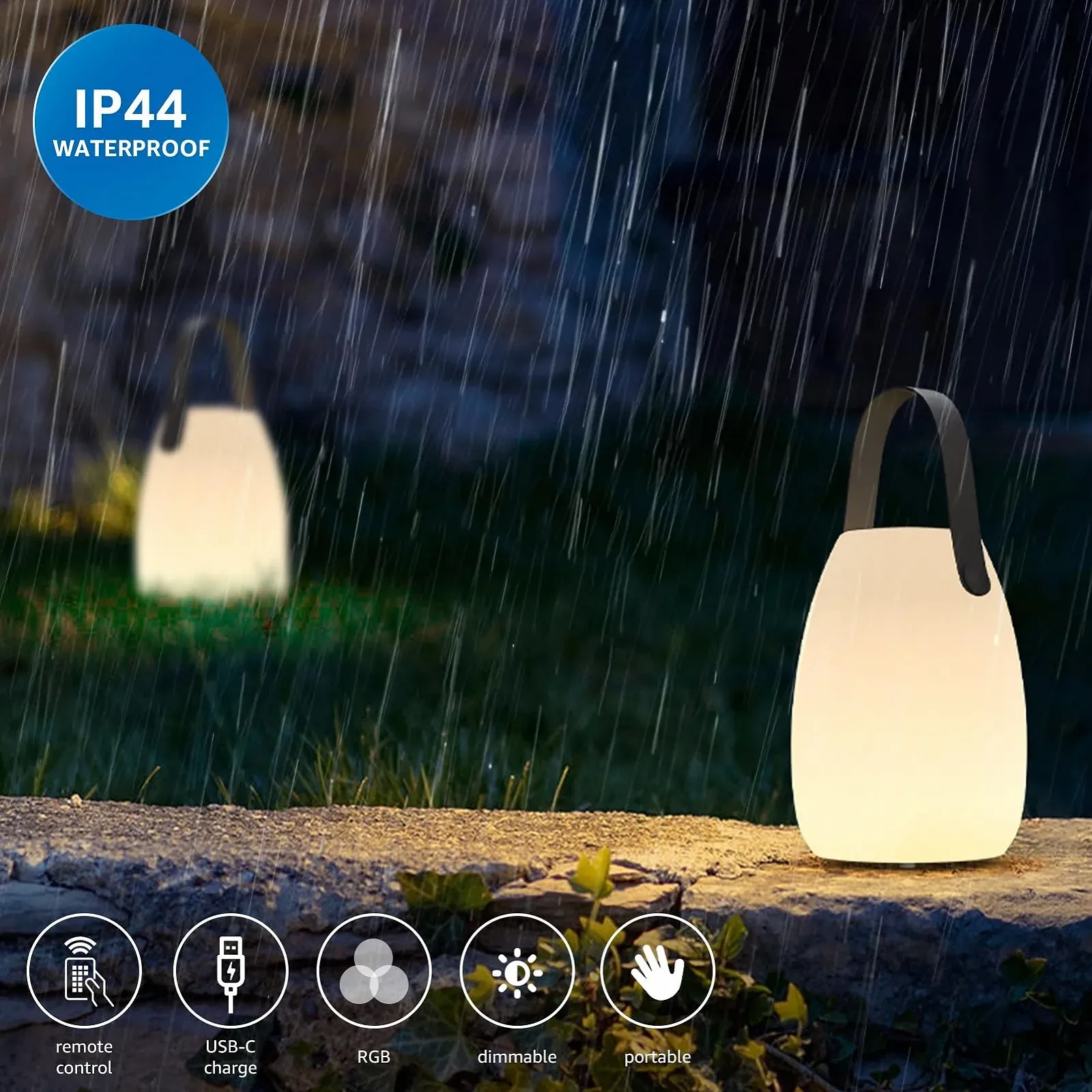 Настільна лампа вулична Набір 2 шт. LED Бездротова 8 кольорів Димування Дистанційне керування IP44 Акумулятор 8-10 год Trumpet Silicone Carrying Handle, фото №4