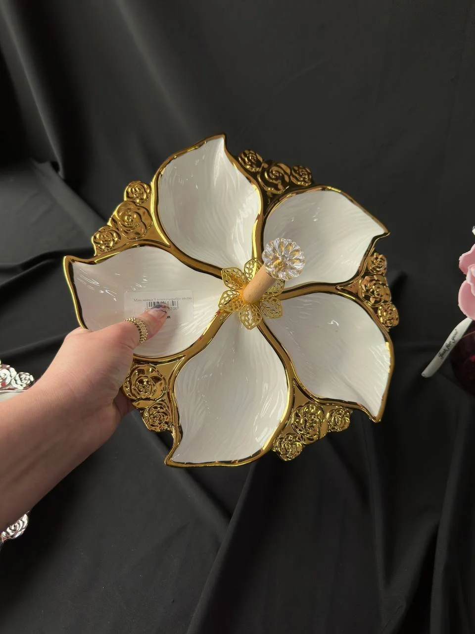 Менажниця біла порцелянова 5 секцій. золото, фото №2