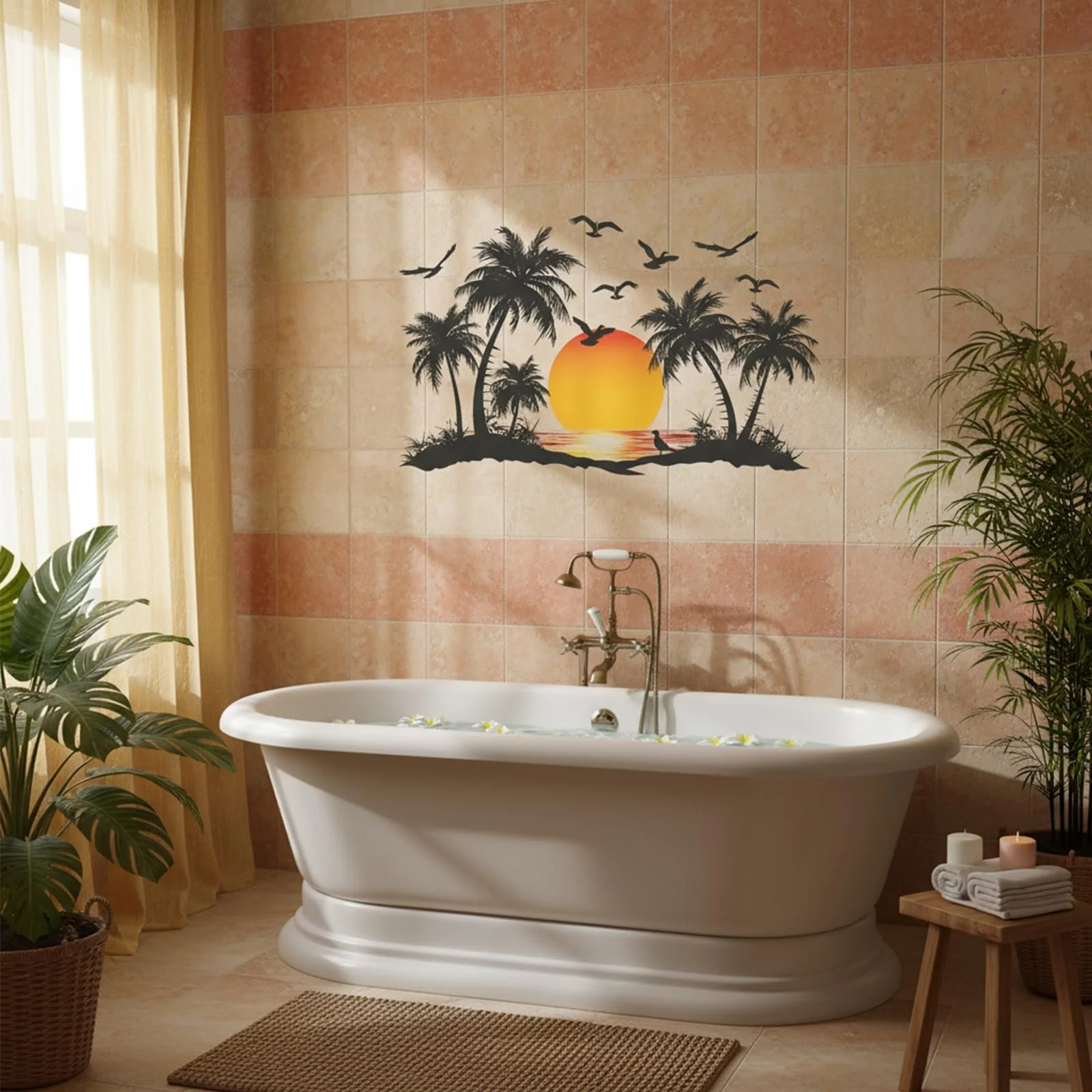 Наклейка на стіну Бохо Пальмове листя Тропічні рослини Птахи, фото №6