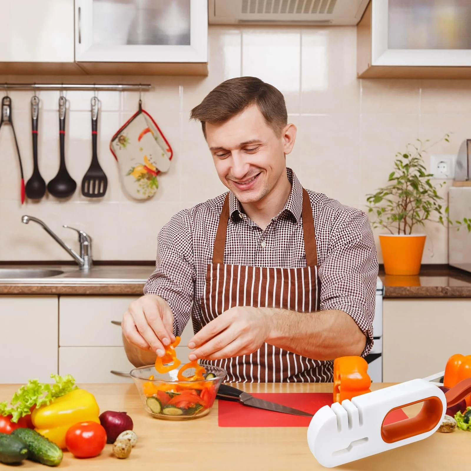 Точилка для ножей 4 в 1 ручная многоуровневая мини для кухонных ножей и ножниц, фото №7