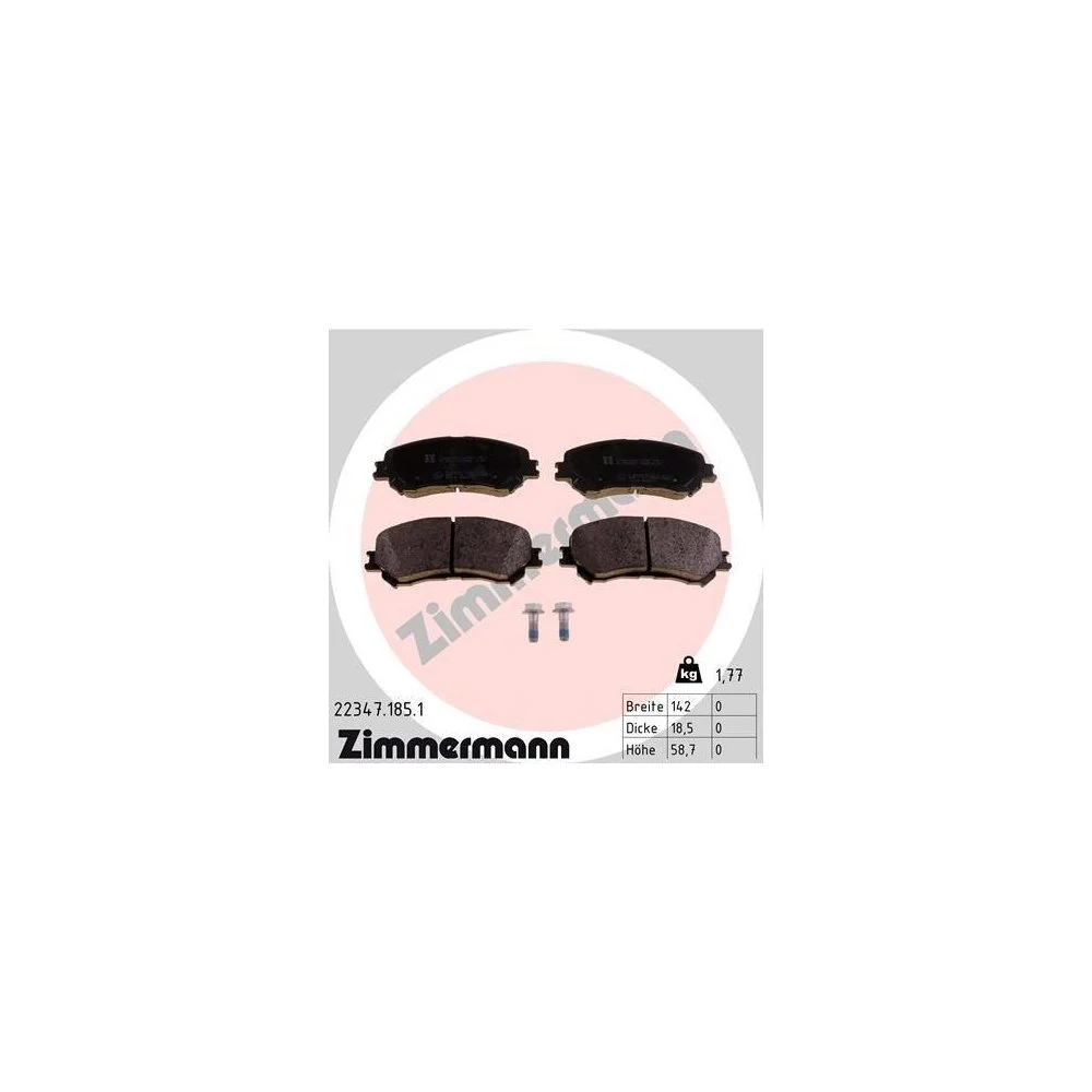 Комплект гальмівних колодок дискового гальма ZIMMERMANN 22347.185.1 для RENAULT, передня вісь, фото №1